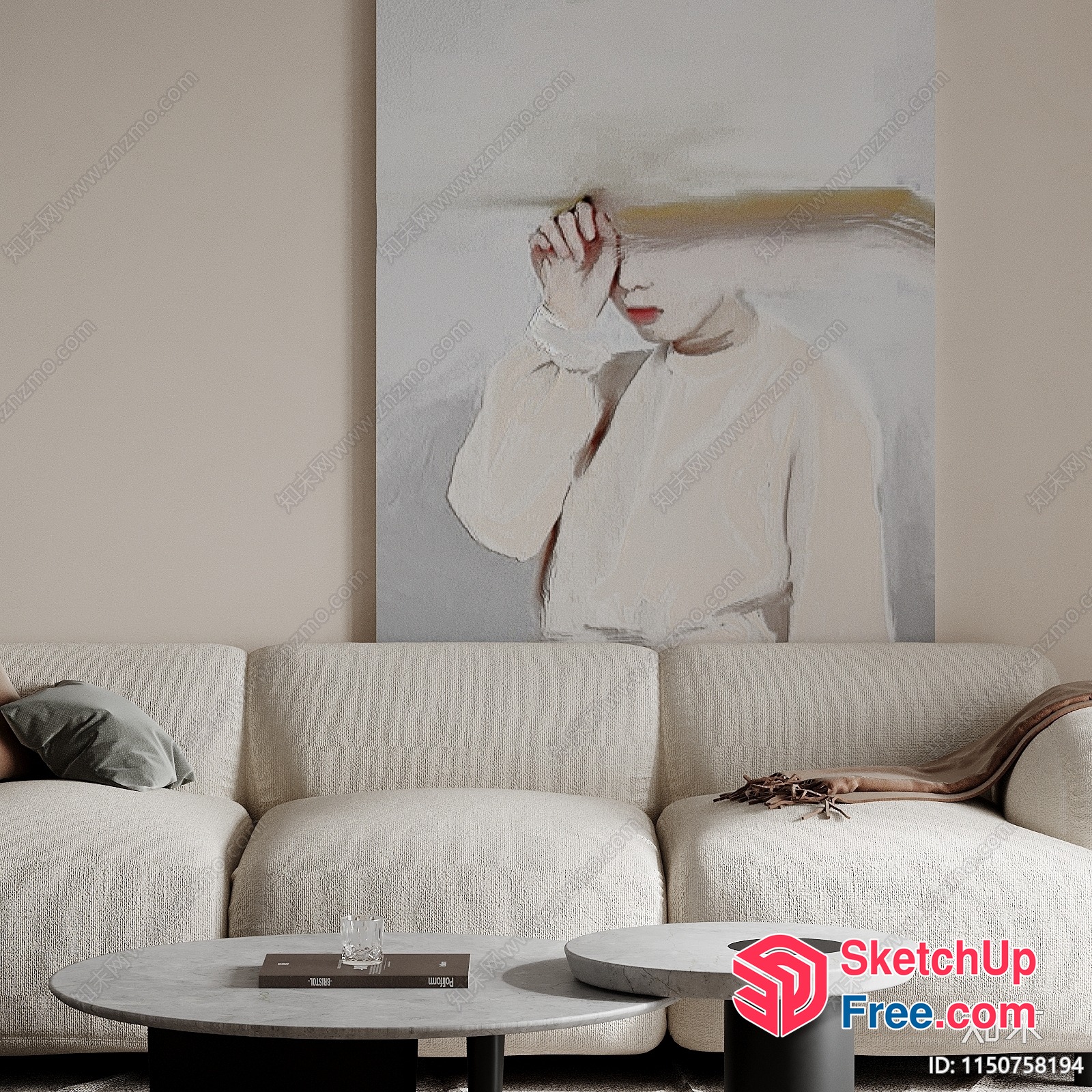 Minimalist White Living Room With Neutral Color Palette 3D SketchUp File