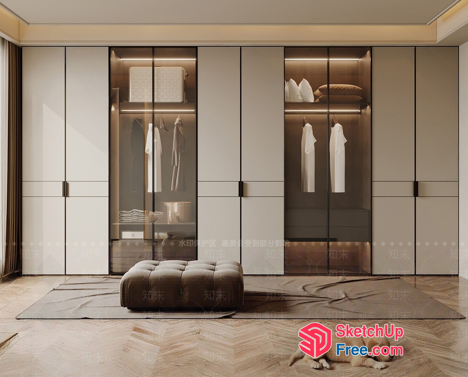 Modern Minimalist Wardrobe Closet With Sleek Glass Doors 3D SketchUp File