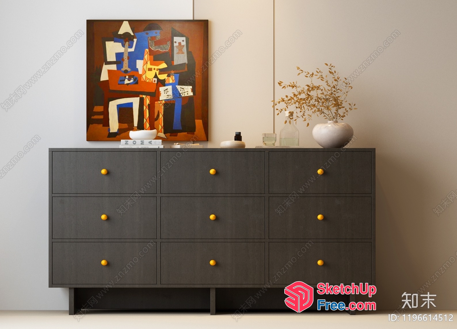 Modern Artwork With Charcoal Grey Dresser 3D SketchUp File