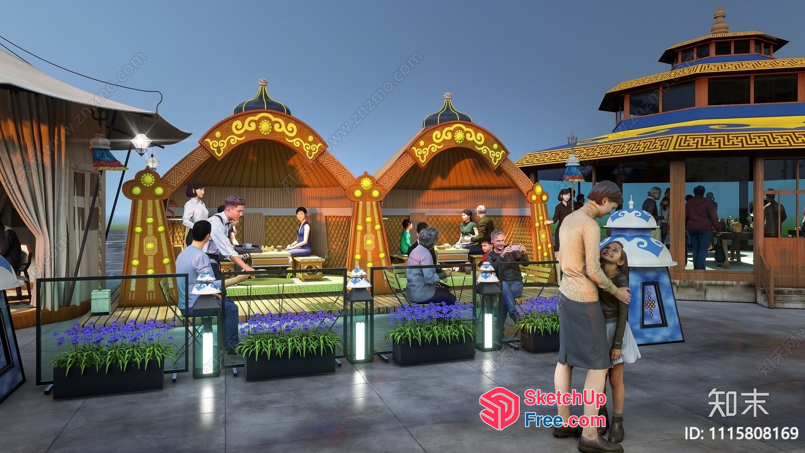 Outdoor Dining Area With Traditional Asian Decor 3D SketchUp File