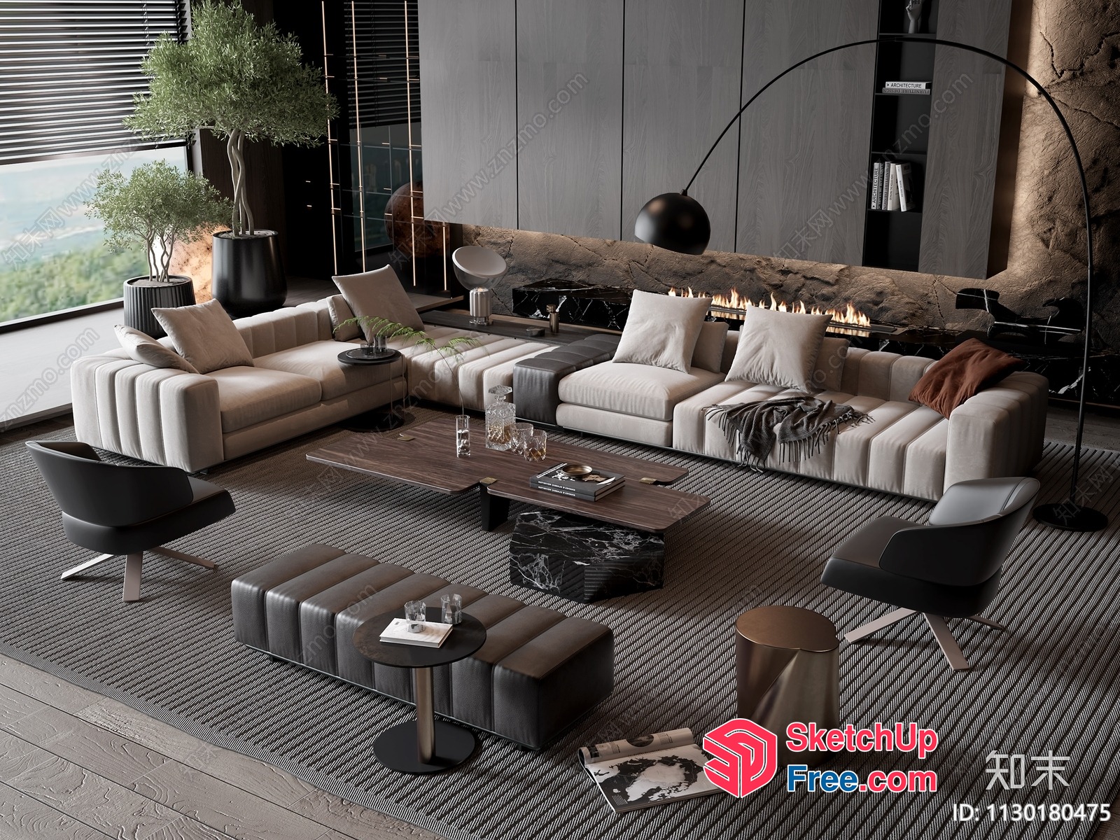 Modern Minimalist Living Room With Natural Elements 3D SketchUp File