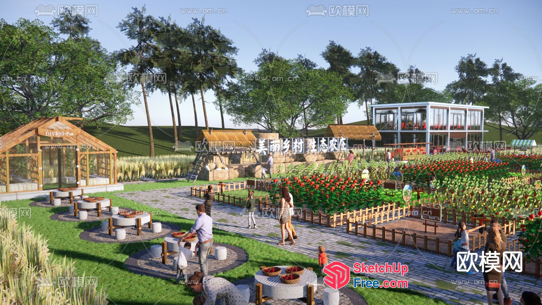 Modern Farmhouse Outdoor Dining Area 3D SketchUp File