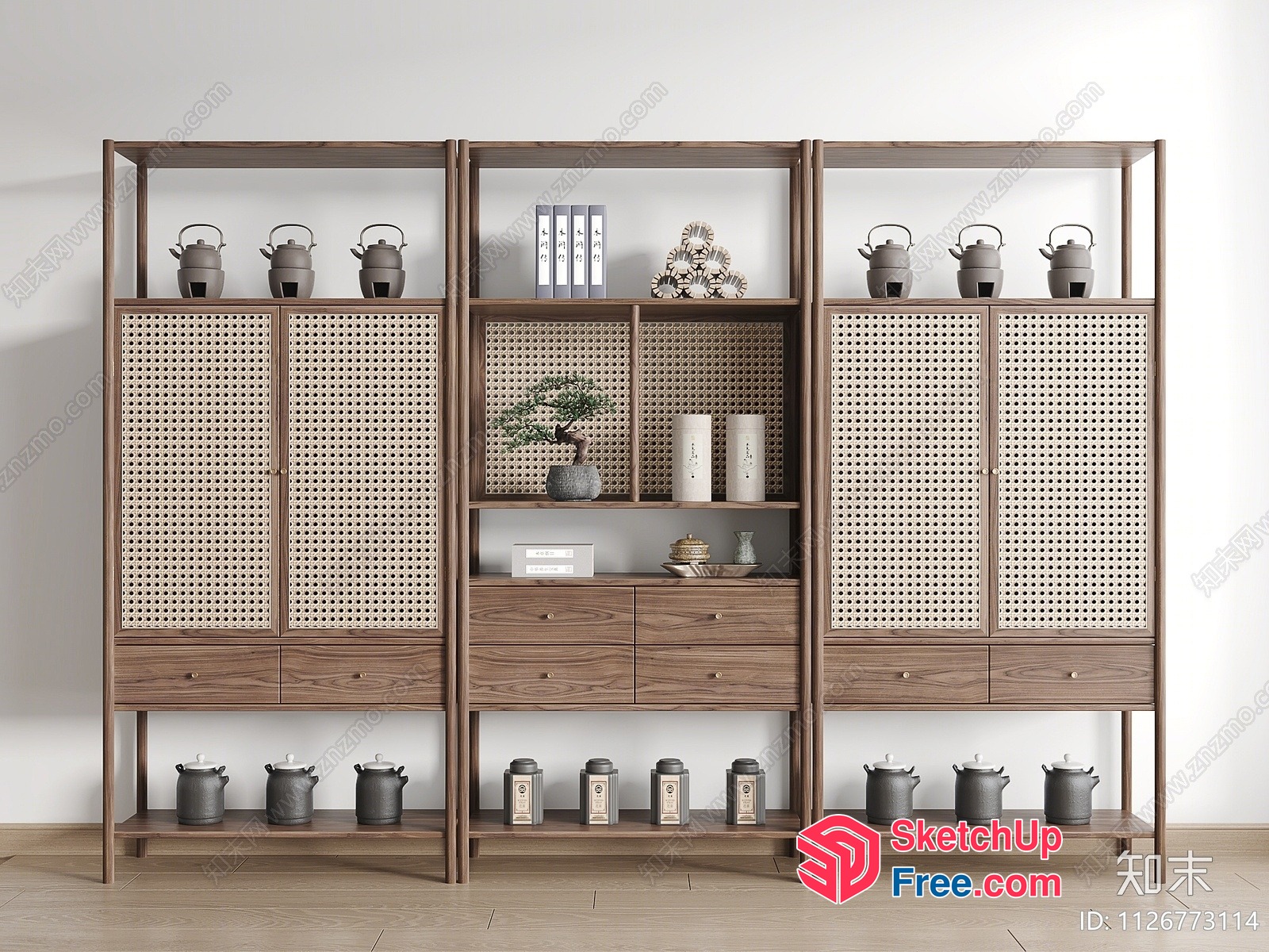 Modern Minimalist Japanese-Inspired Shelving Unit 3D SketchUp File