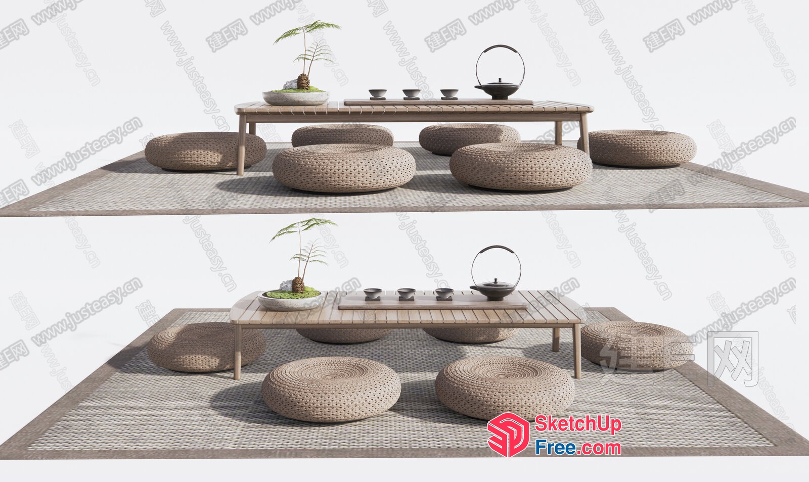 Japanese Style Outdoor Tea Table And Chairs 3D SketchUp File