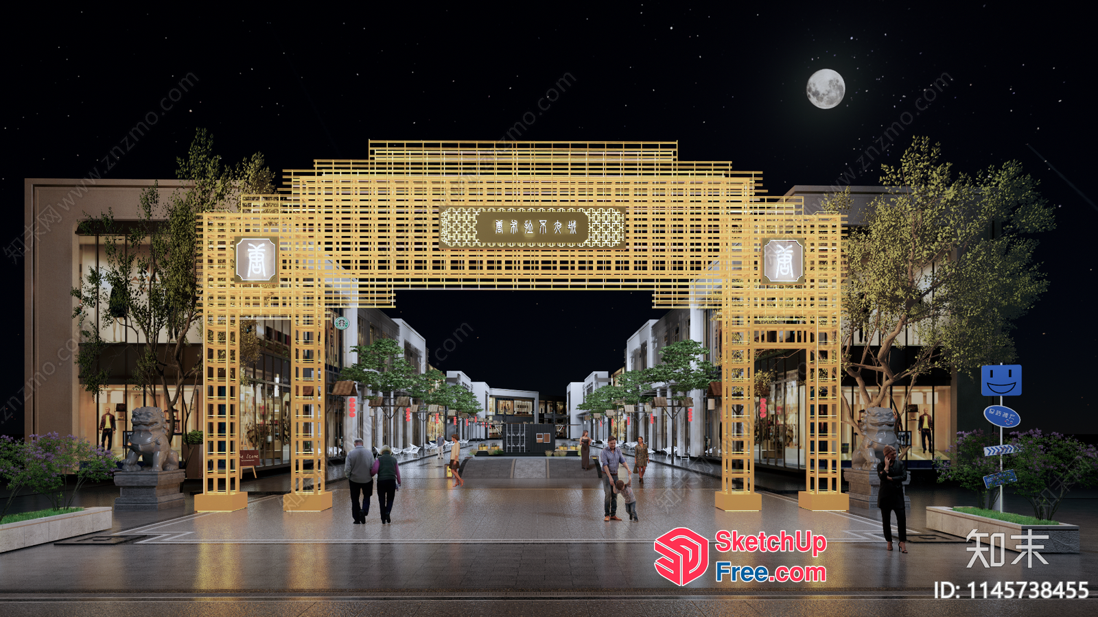 Night Market Entrance With Decorative Archway 3D SketchUp File