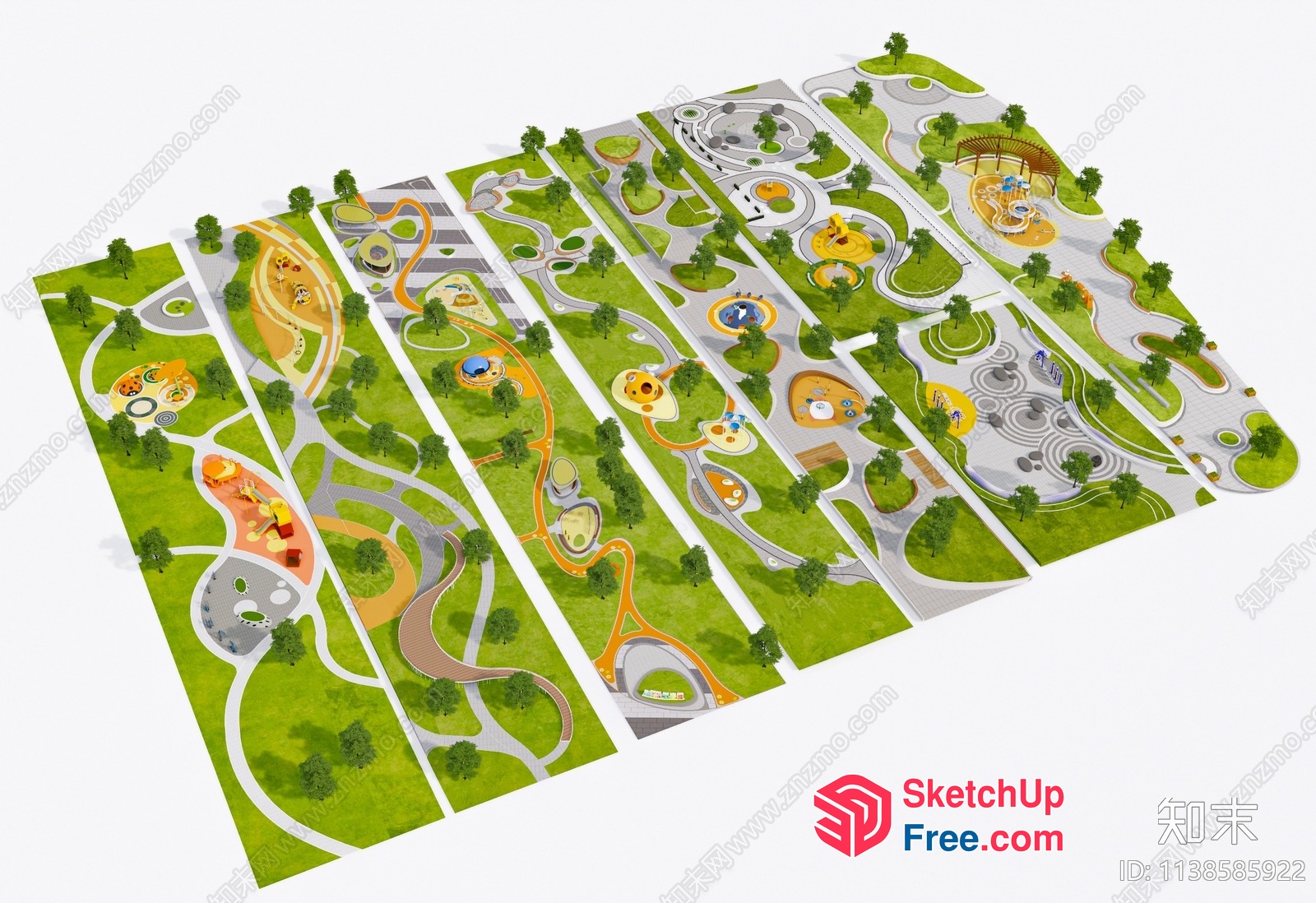 Park With Various Outdoor Facilities And Landscaping 3D SketchUp File