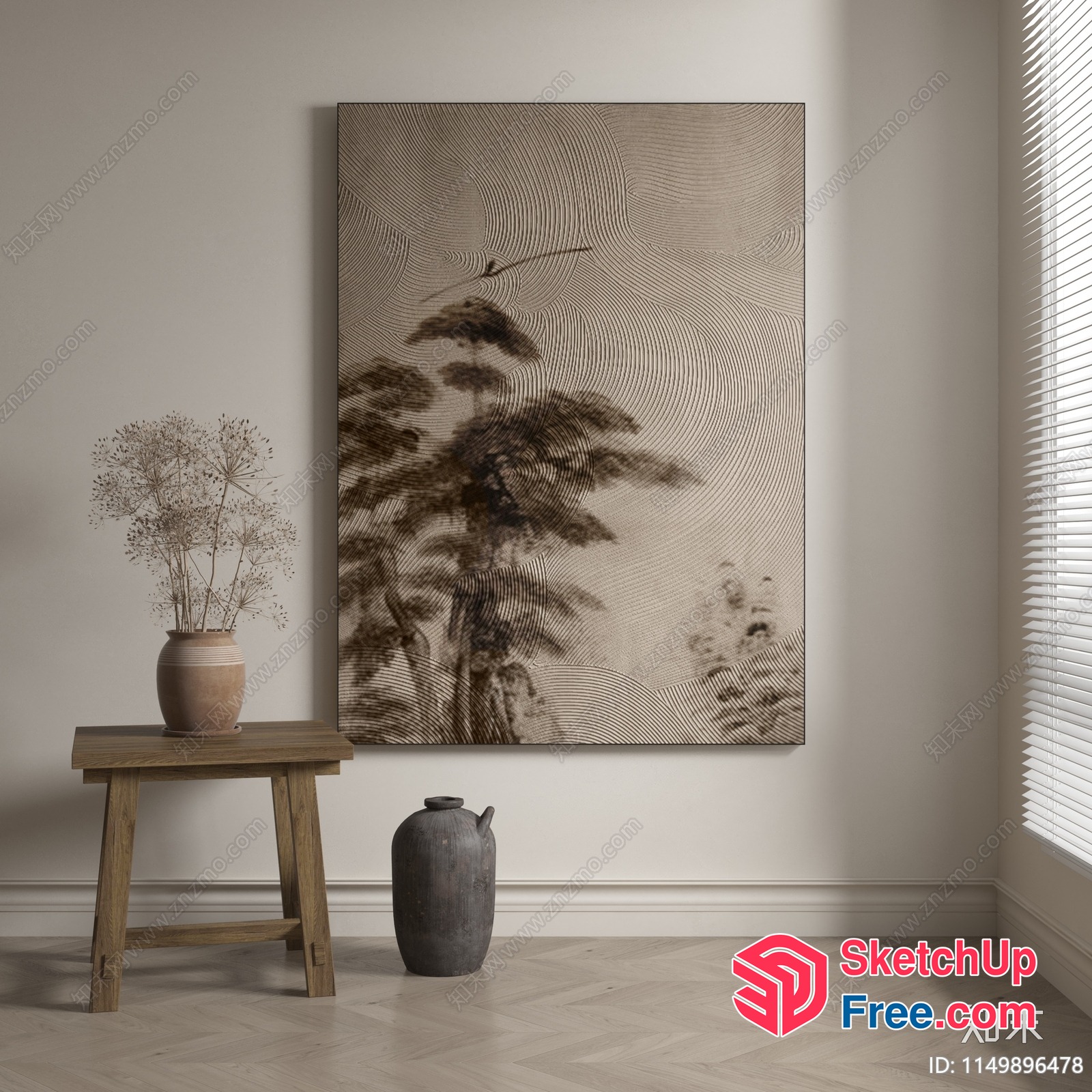 Japanese Style Decorative Artwork Of Palm Trees 3D SketchUp File