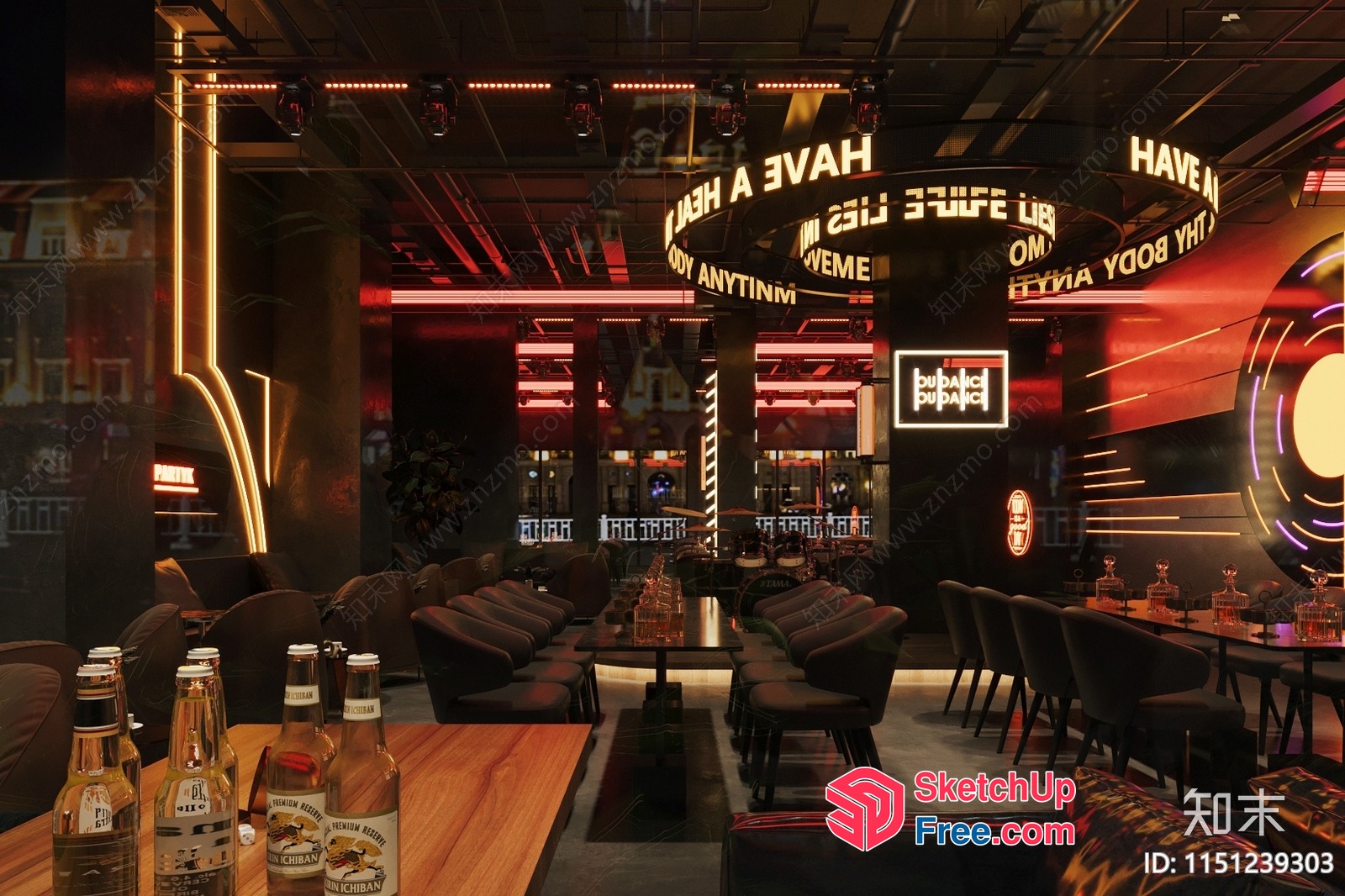 Modern Bar With Neon Lights And Vintage Style 3D SketchUp File