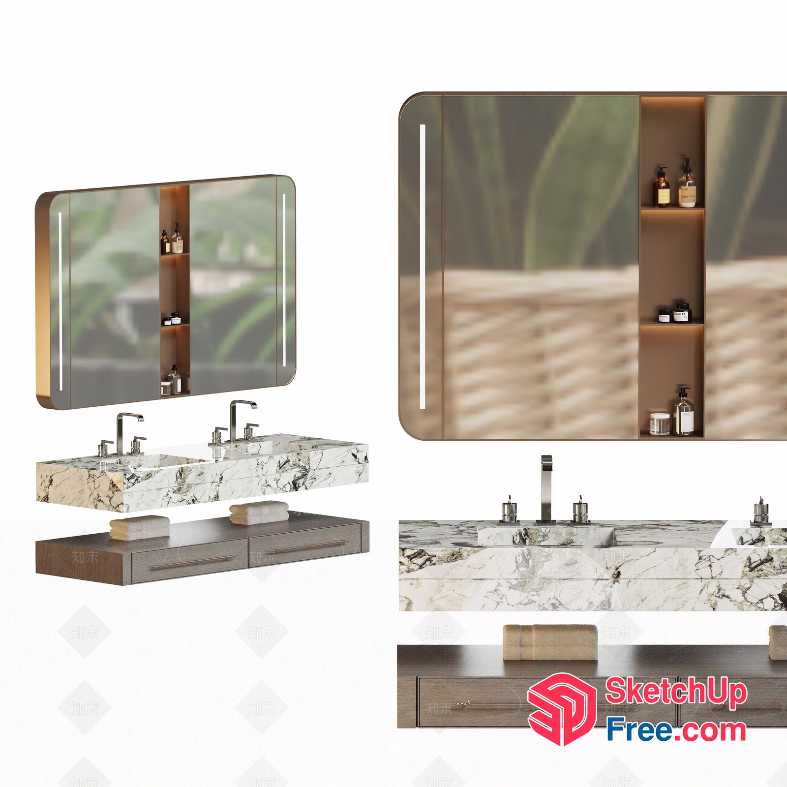 Modern Bathroom Vanity Set With Mirror And Storage 3D SketchUp File
