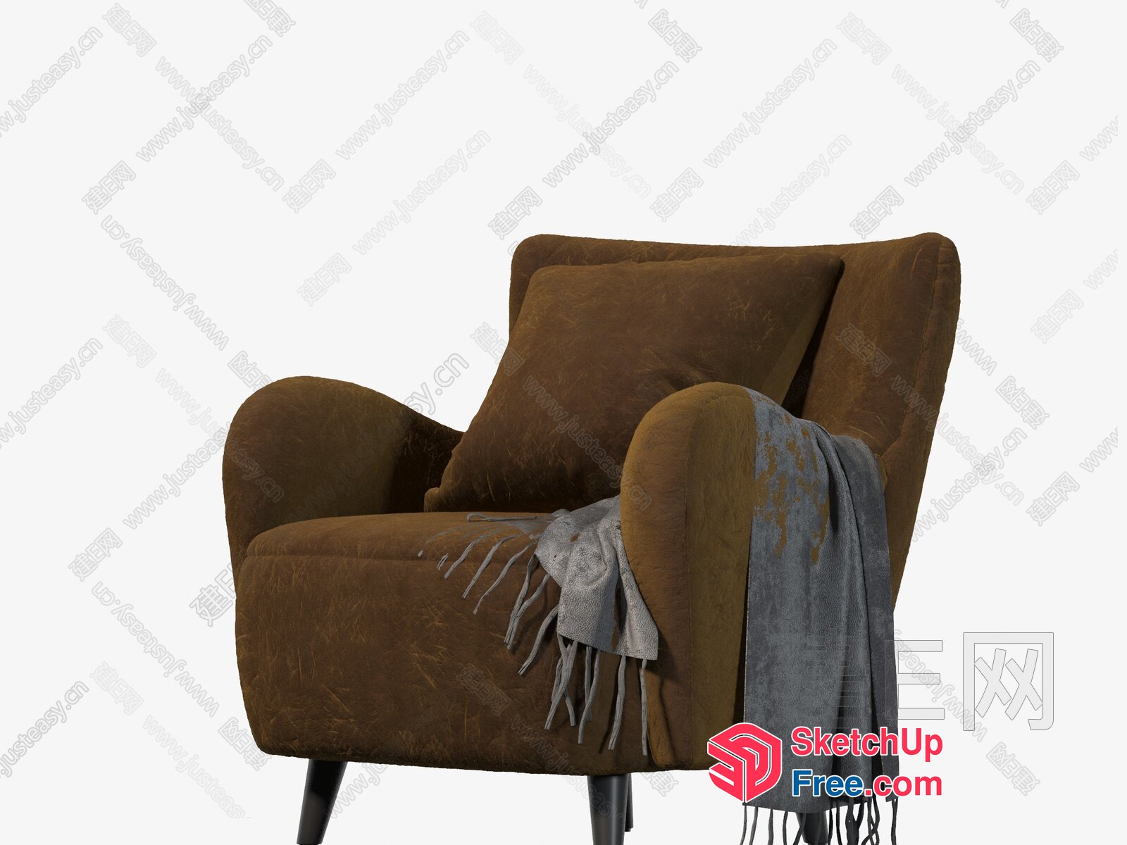 Classic Brown Armchair With Throw Blanket 3D SketchUp File
