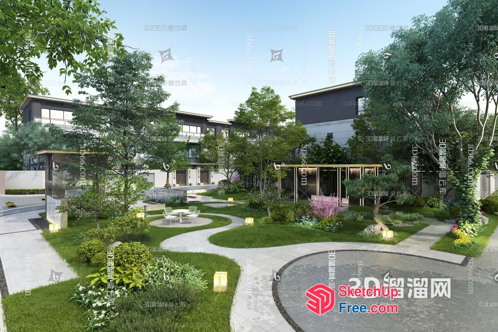 Modern Luxury Villa Exterior With Elegant Garden 3D SketchUp File