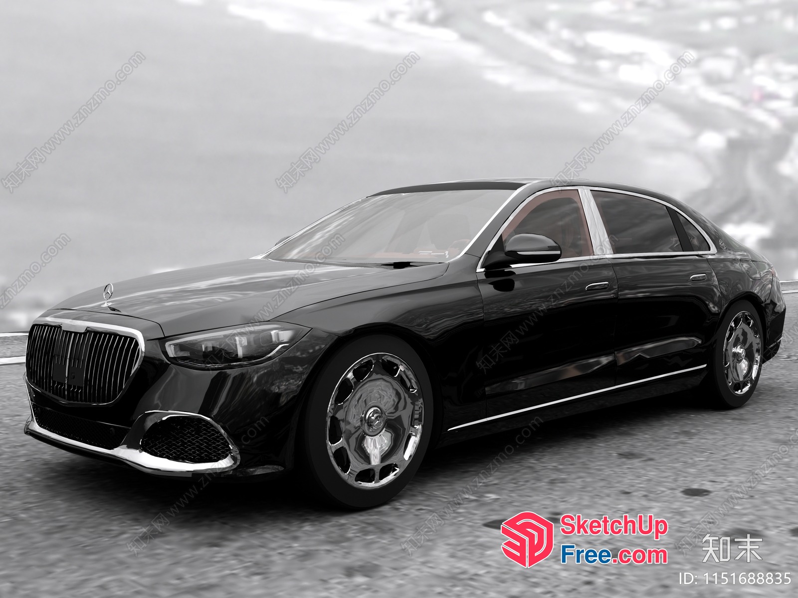 Modern Luxury Car On Asphalt Road 3D SketchUp File