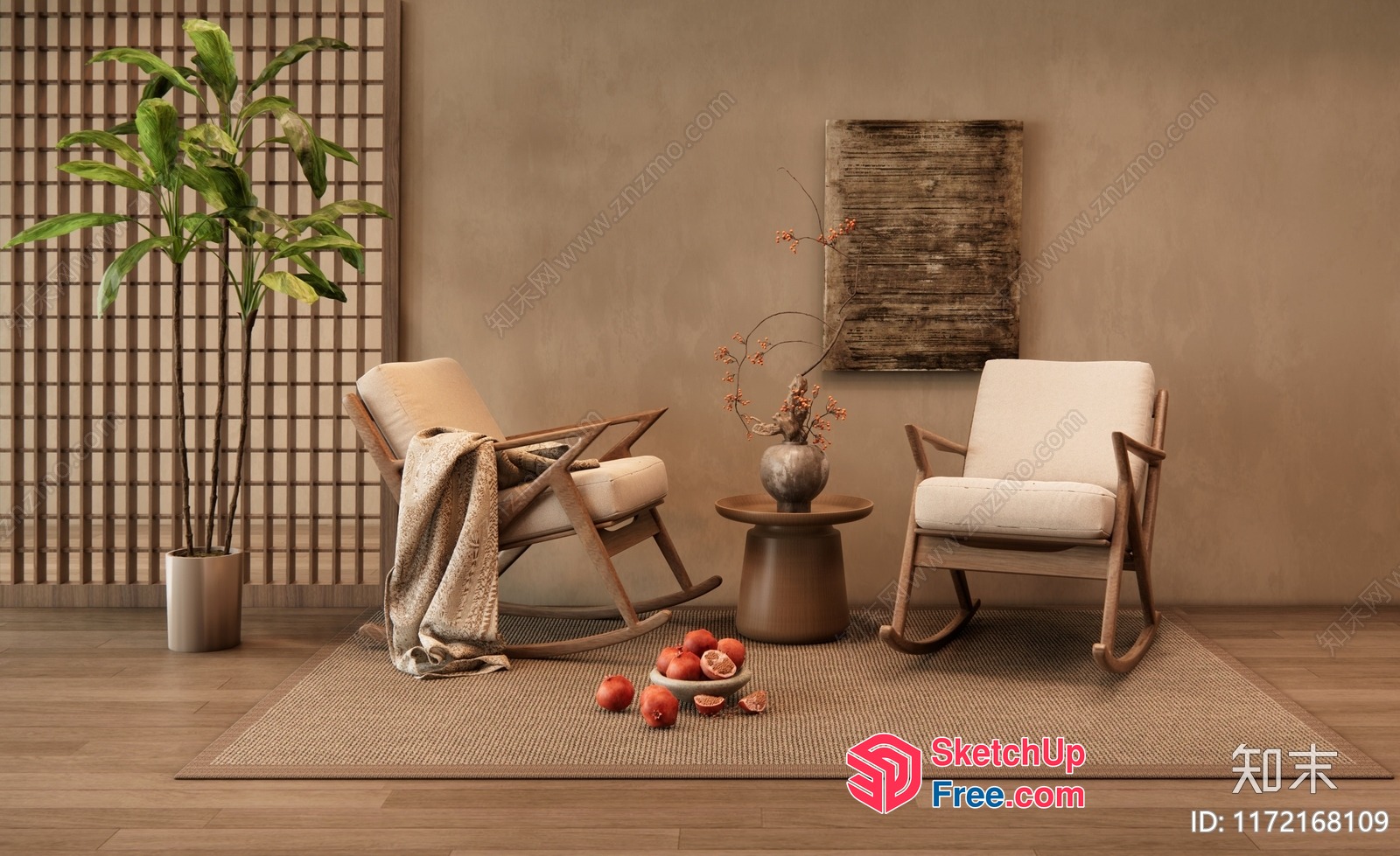 Wabi-Sabi Style Living Room With Natural Elements 3D SketchUp File