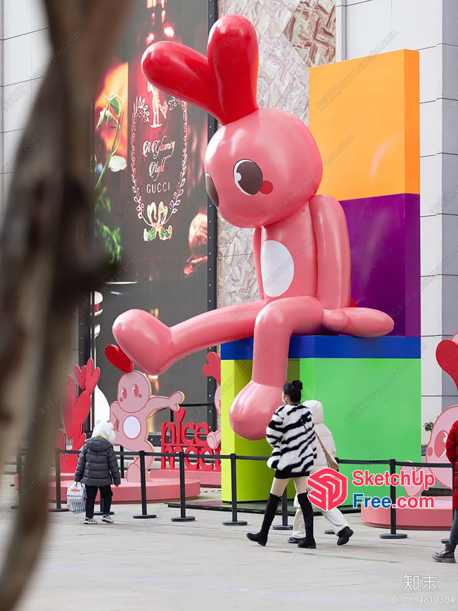 Large Pink Rabbit Statue In A Shopping Mall 3D SketchUp File
