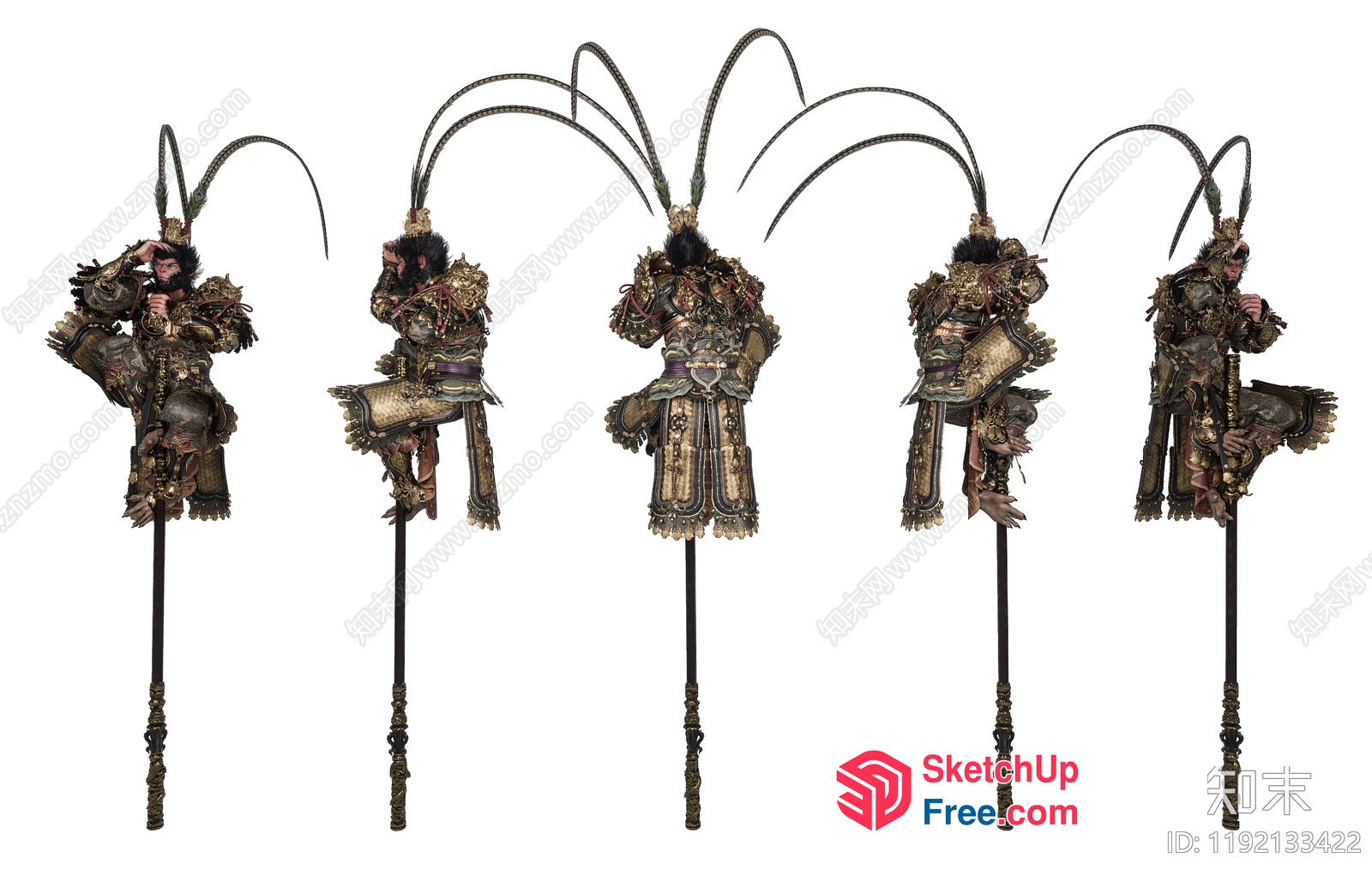Ornate Asian Warriors Standing On Sticks 3D SketchUp File