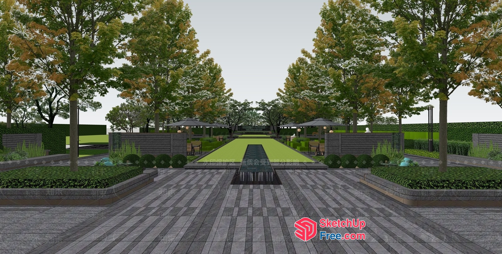 Elegant Modern Garden Design With Water Feature 3D SketchUp File