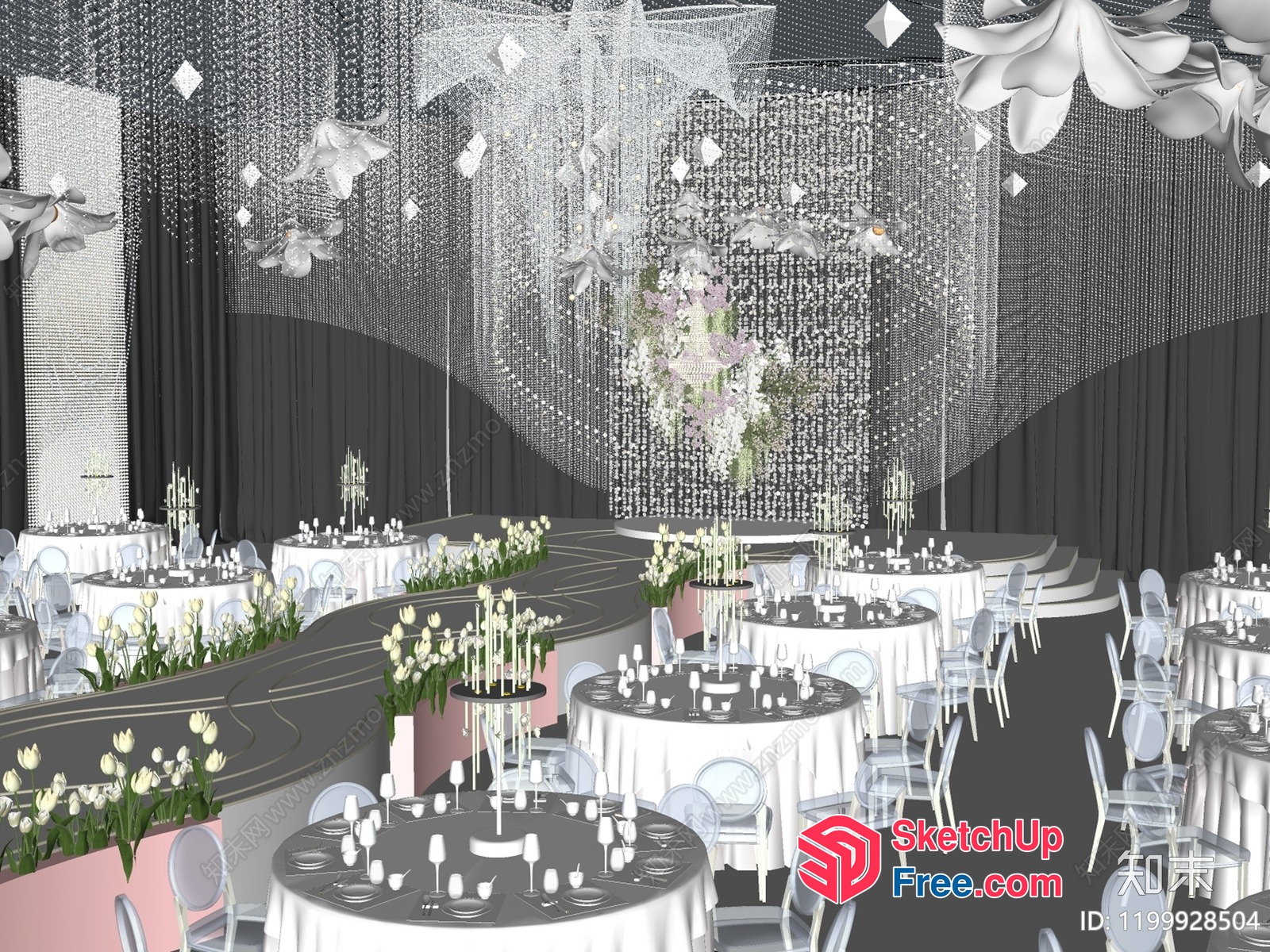 Elegant Wedding Reception Interior Design 3D SketchUp File