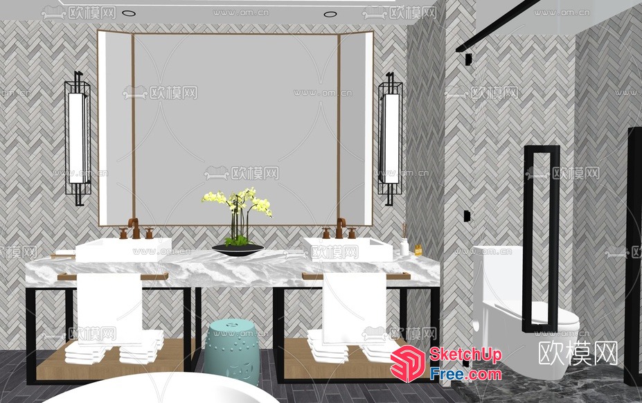 Modern Bathroom Design With Double Sink And Bathtub 3D SketchUp File