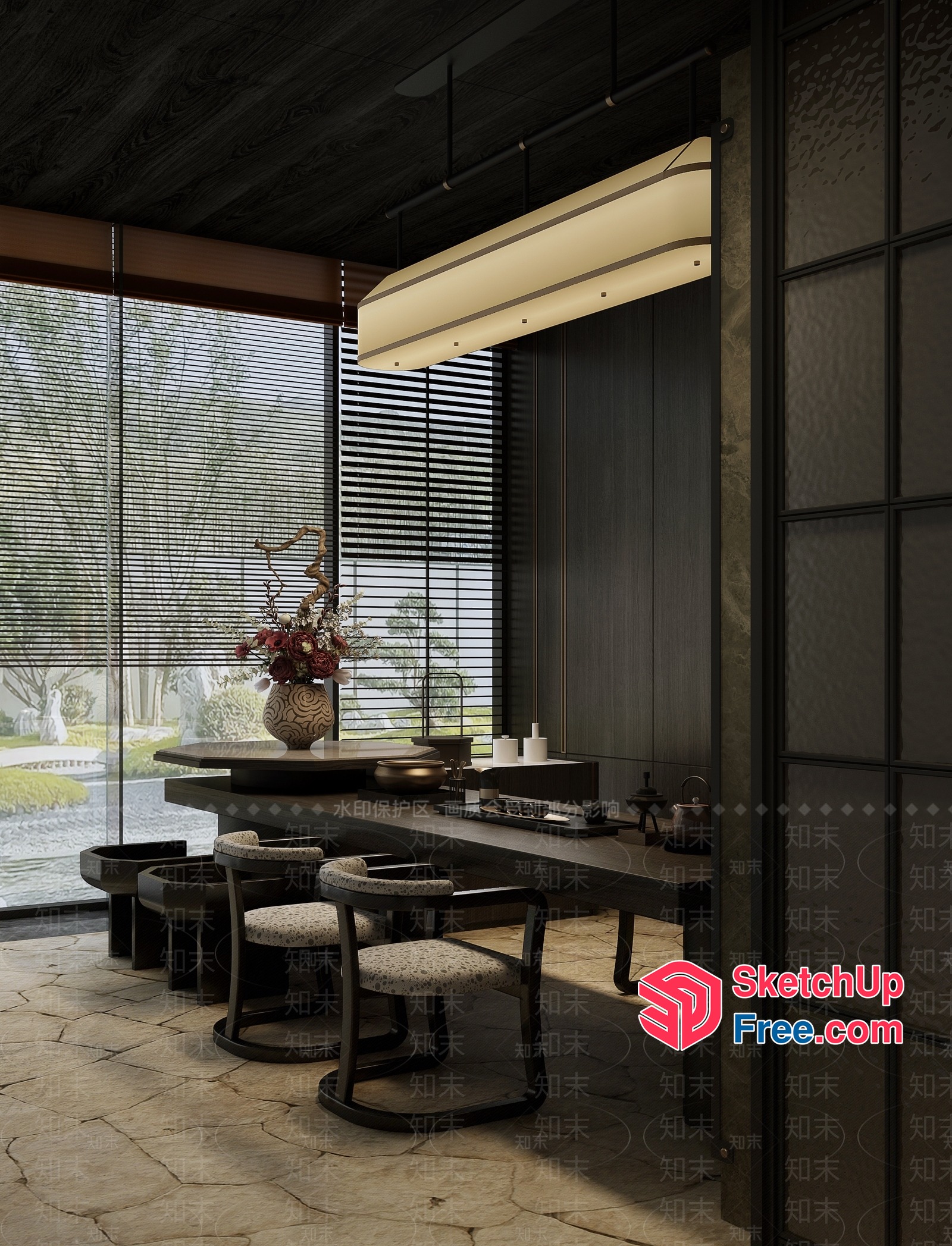 Modern Japanese-Inspired Interior Design With Natural Light And Stone Flooring 3D SketchUp File