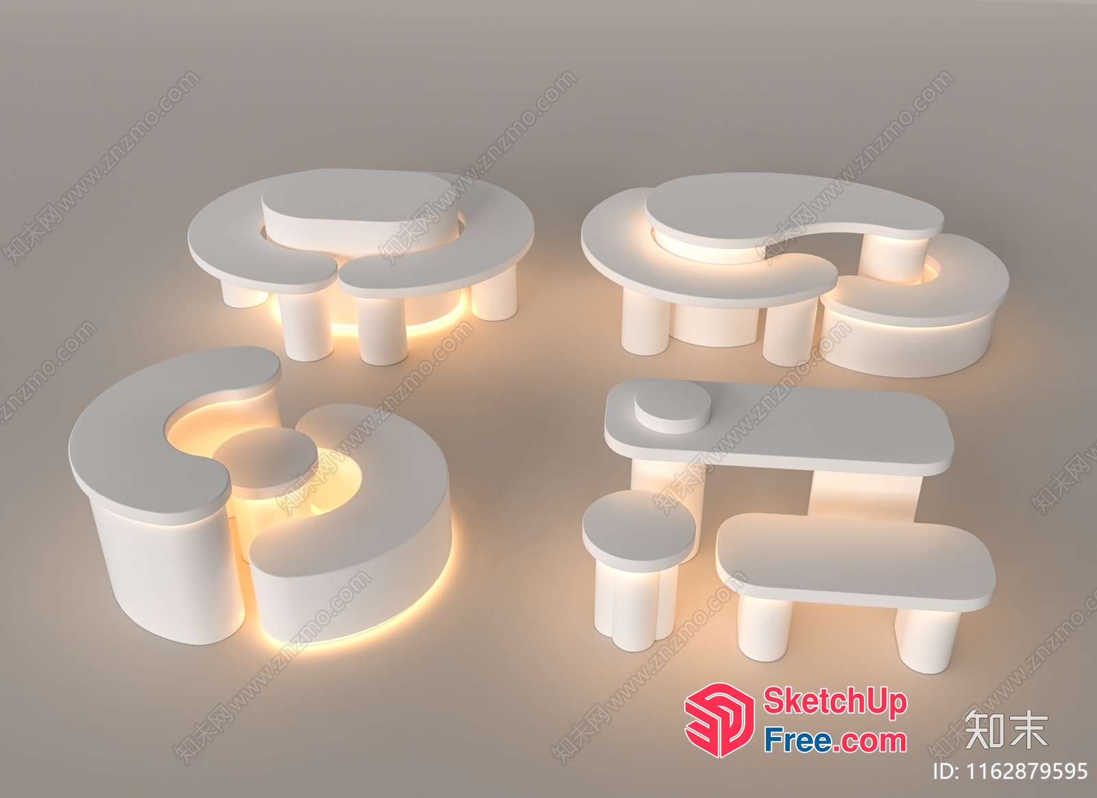 Modern White Furniture Set With Built-In Lighting 3D SketchUp File