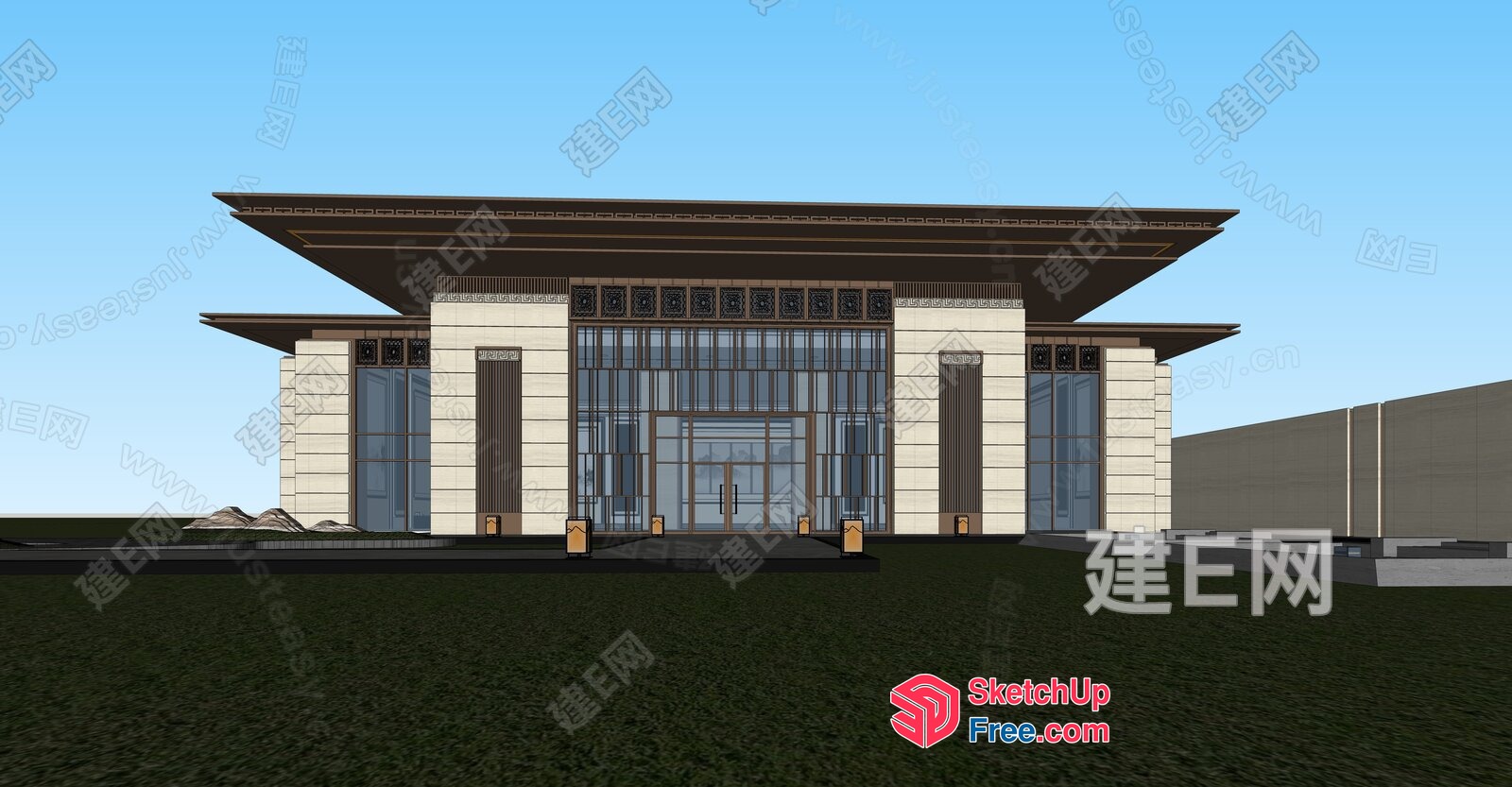 Modern Asian-Inspired Commercial Building Facade 3D SketchUp File