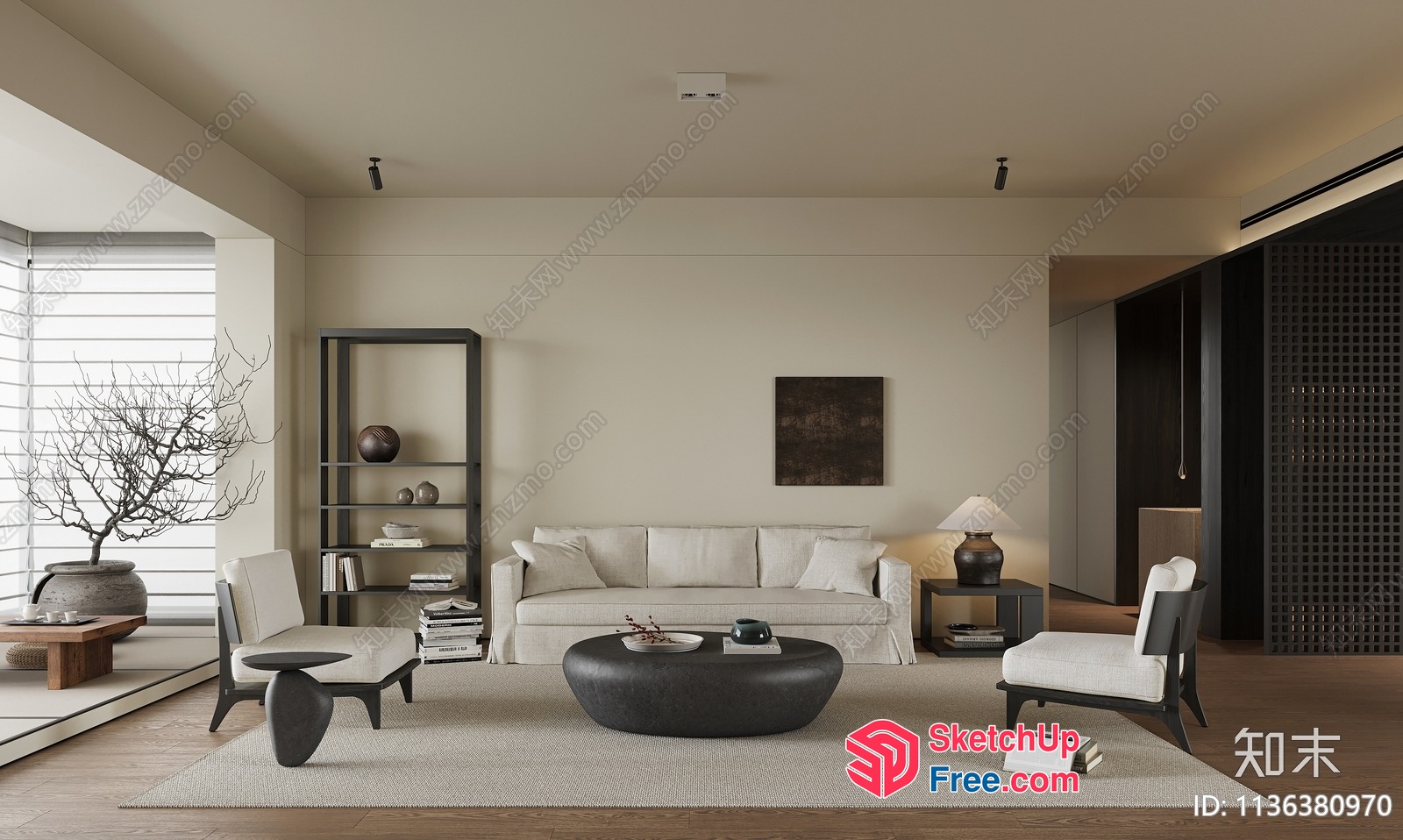 Modern Japanese-Style Living Room With Minimalist Furniture 3D SketchUp File