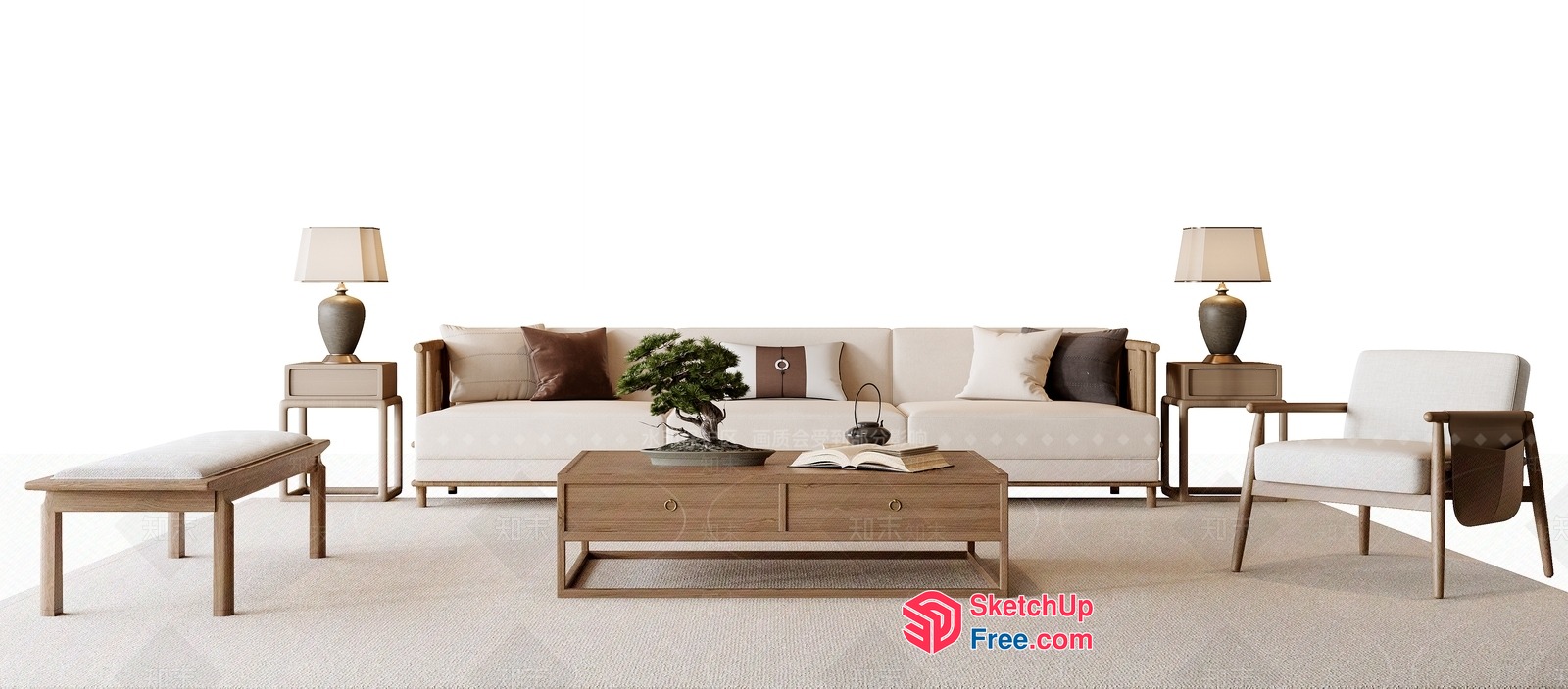Elegant Japanese Style Living Room Furniture Collection 3D SketchUp File