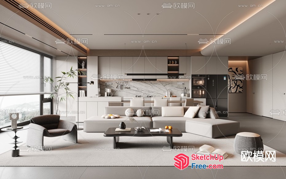 Modern Minimalist Living Room With Sleek Furniture And Natural Light 3D SketchUp File