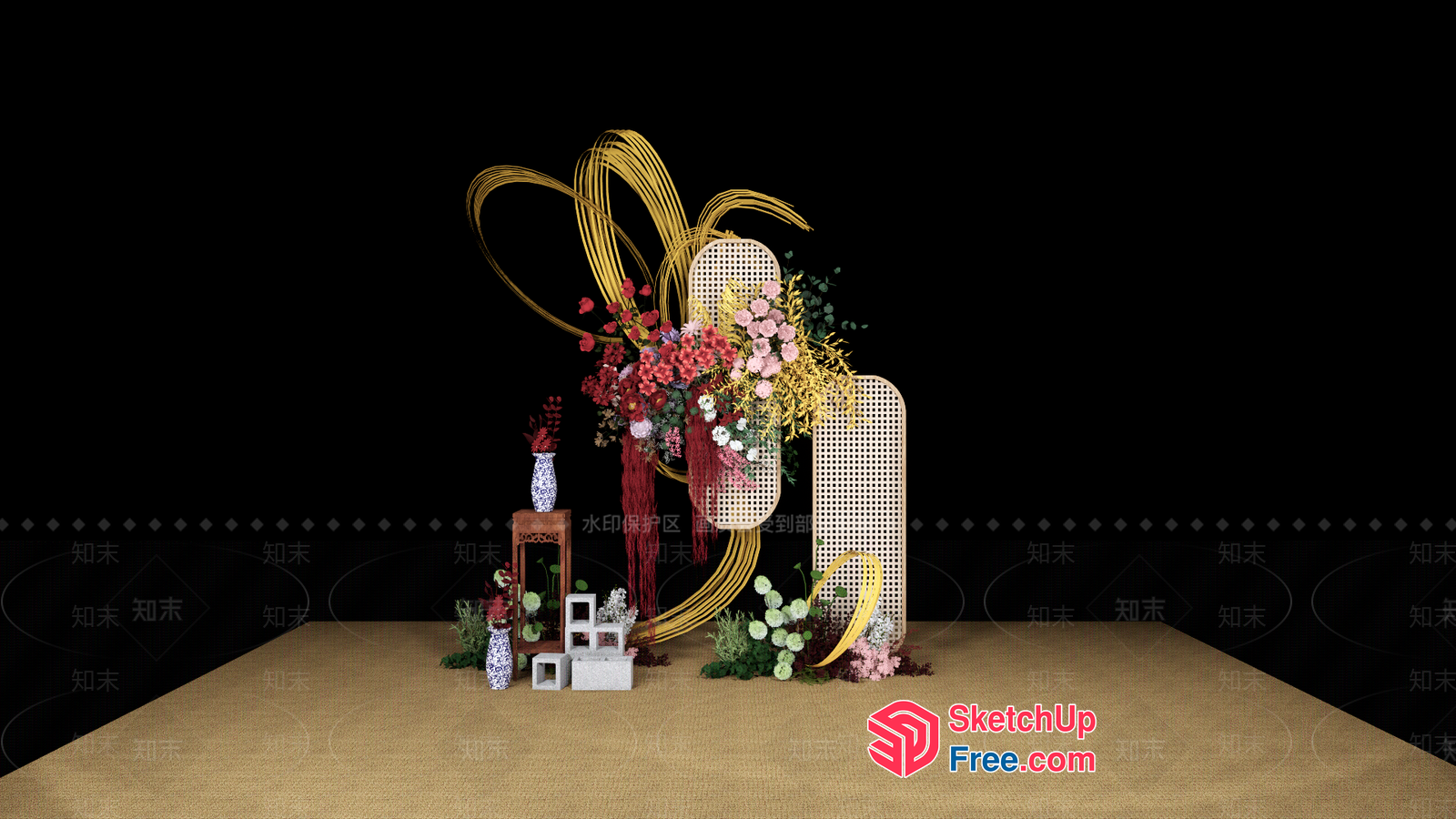 Floral Arrangement With Rattan And Asian Decor 3D SketchUp File