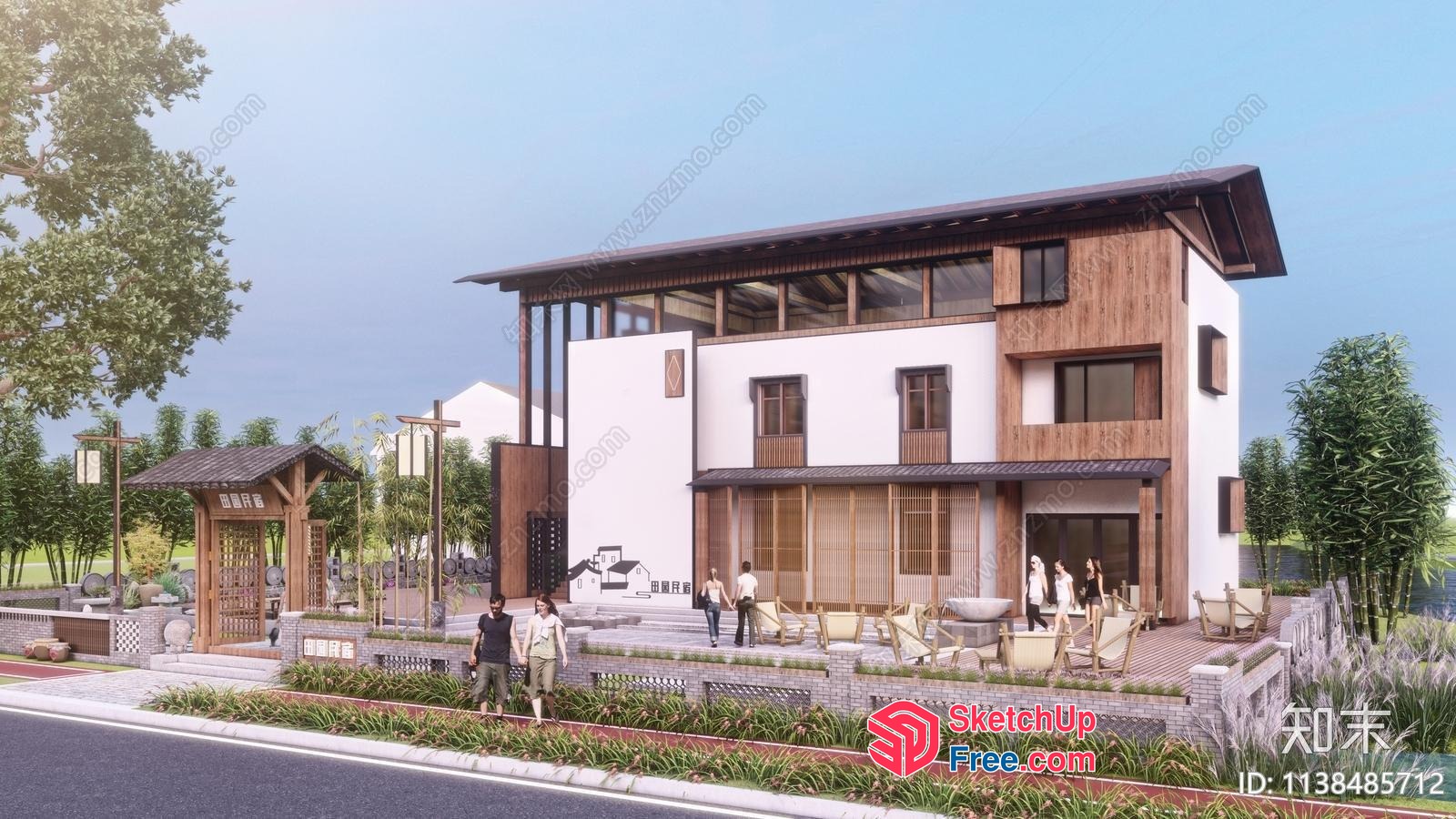 Elegant Japanese-Style Villa Exterior 3D SketchUp File