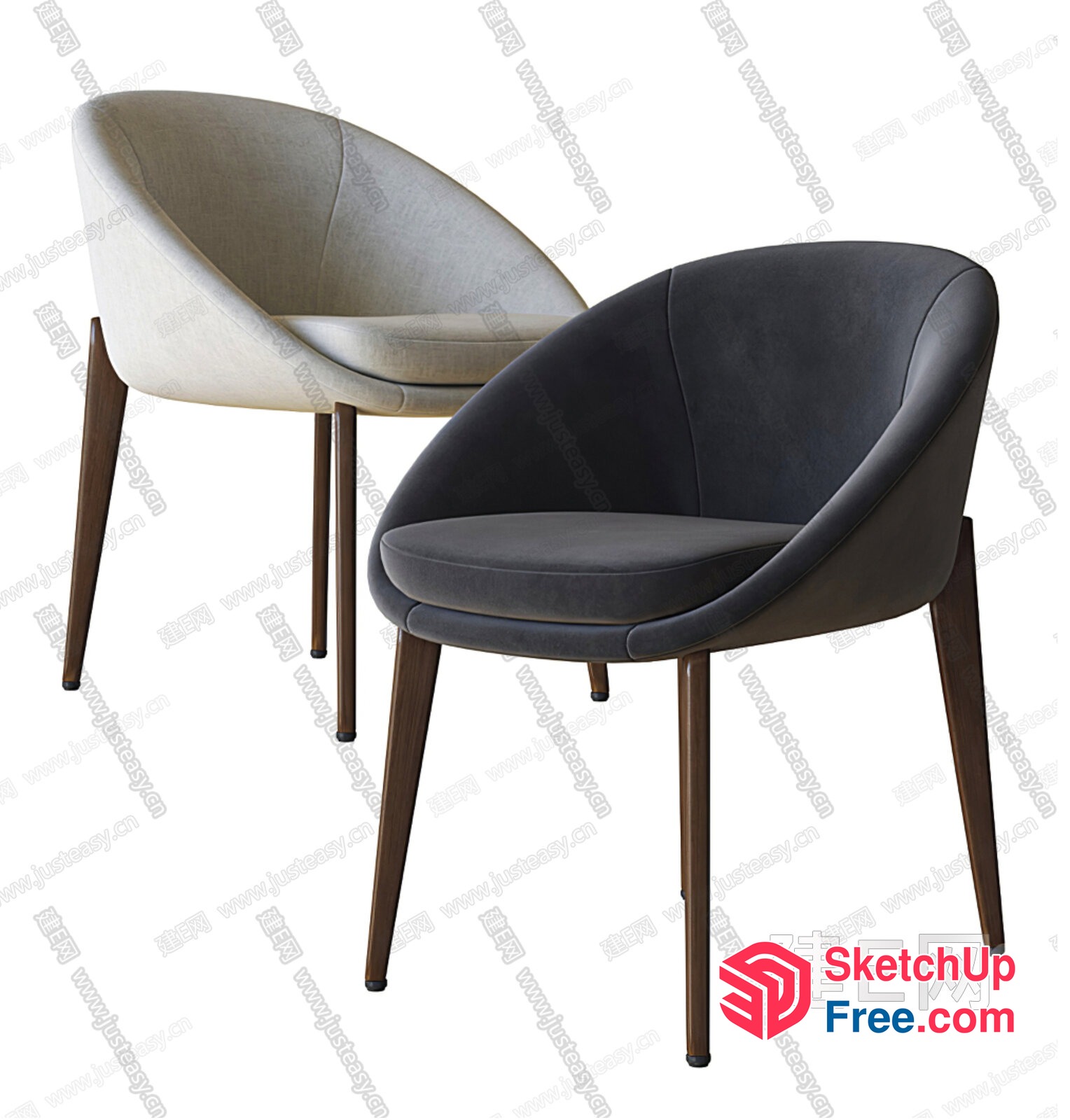 Elegant Upholstered Chairs In Soft Gray And Cream 3D SketchUp File