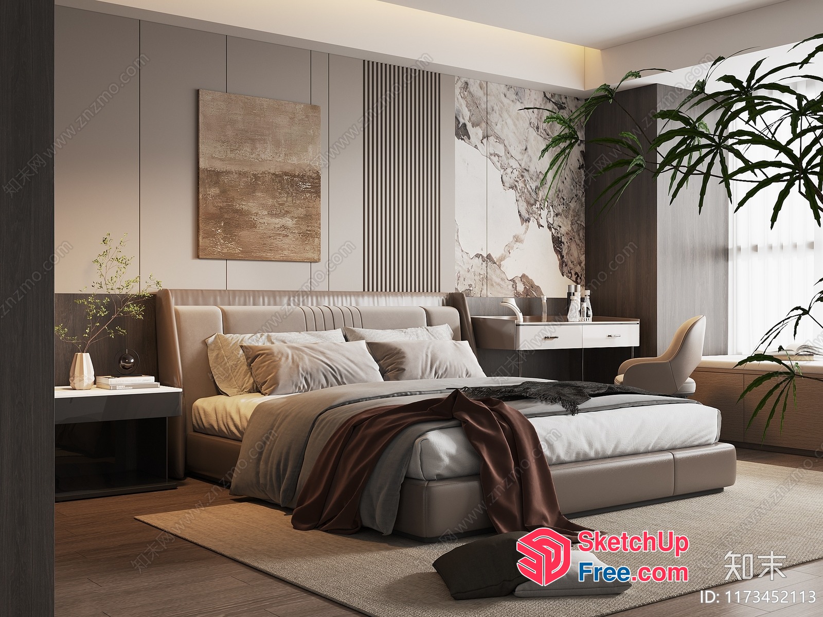Modern Luxury Bedroom With Beige And Brown Accents 3D SketchUp File