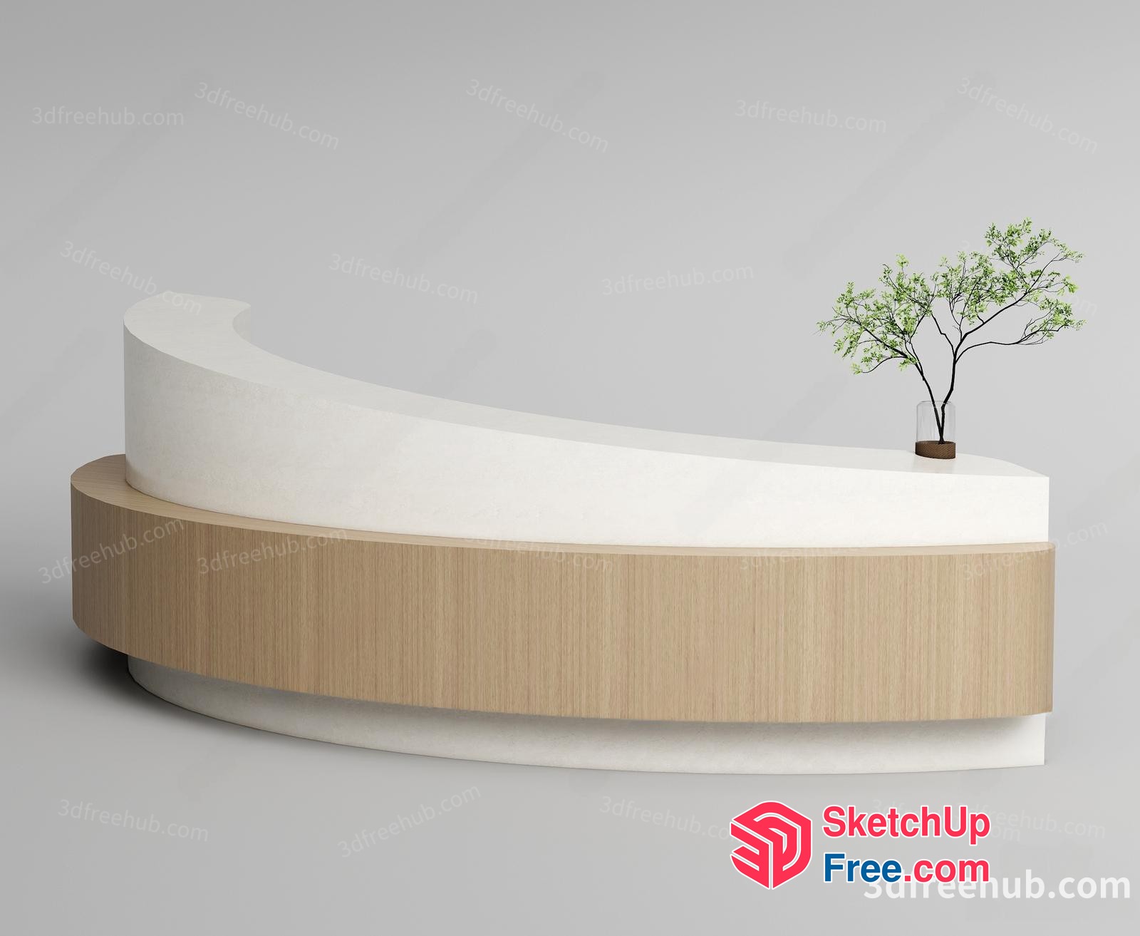 Modern Reception Desk With Curved Design And Wood Accents 3D SketchUp File