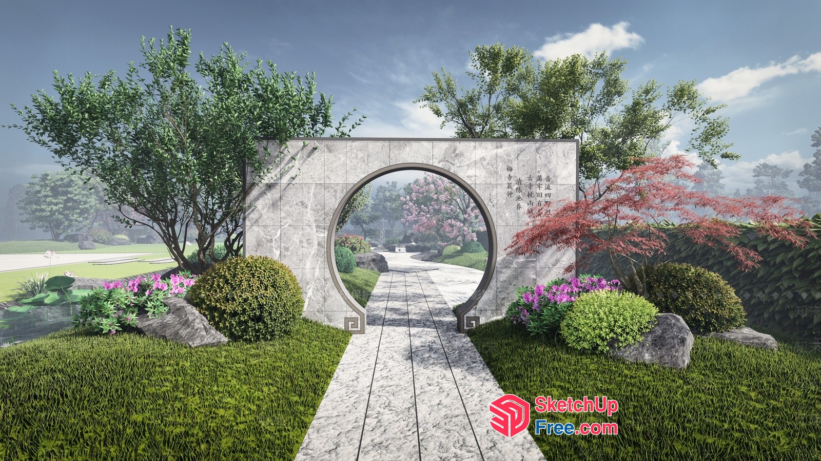 Asian-Inspired Garden Entrance With Circular Archway 3D SketchUp File