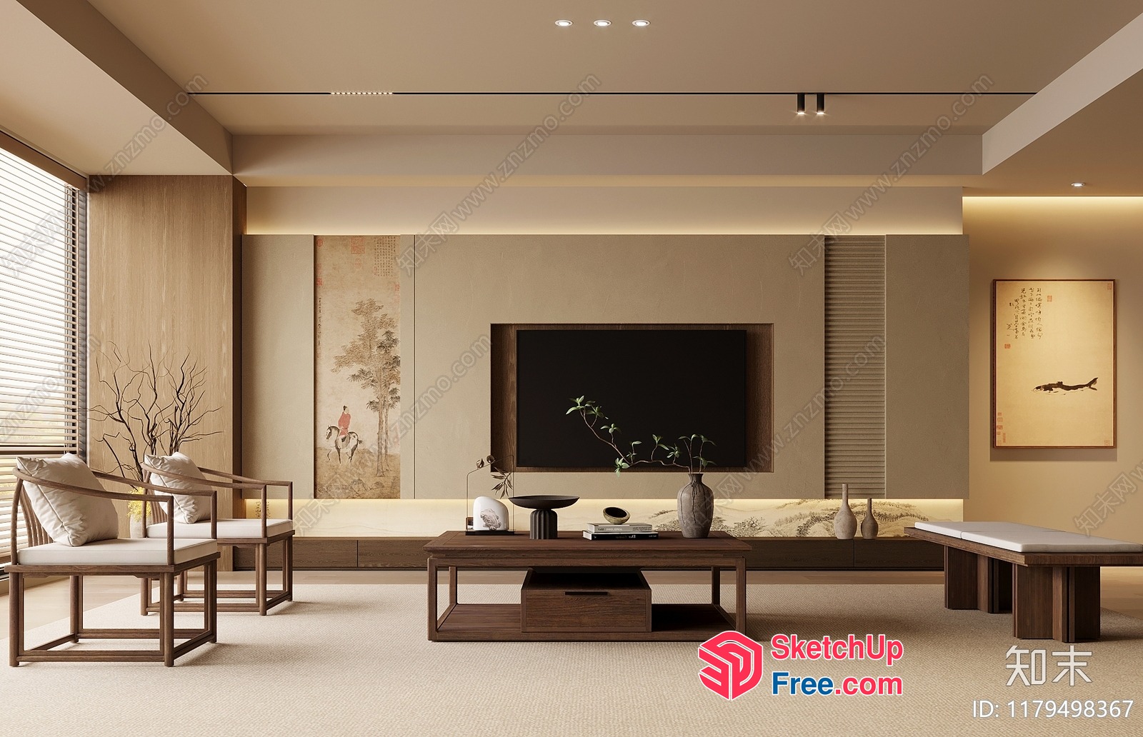 Elegant Minimalist Japanese Living Room Interior 3D SketchUp File