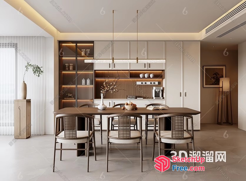 Modern Dining Room With Light Brown Furniture 3D SketchUp File