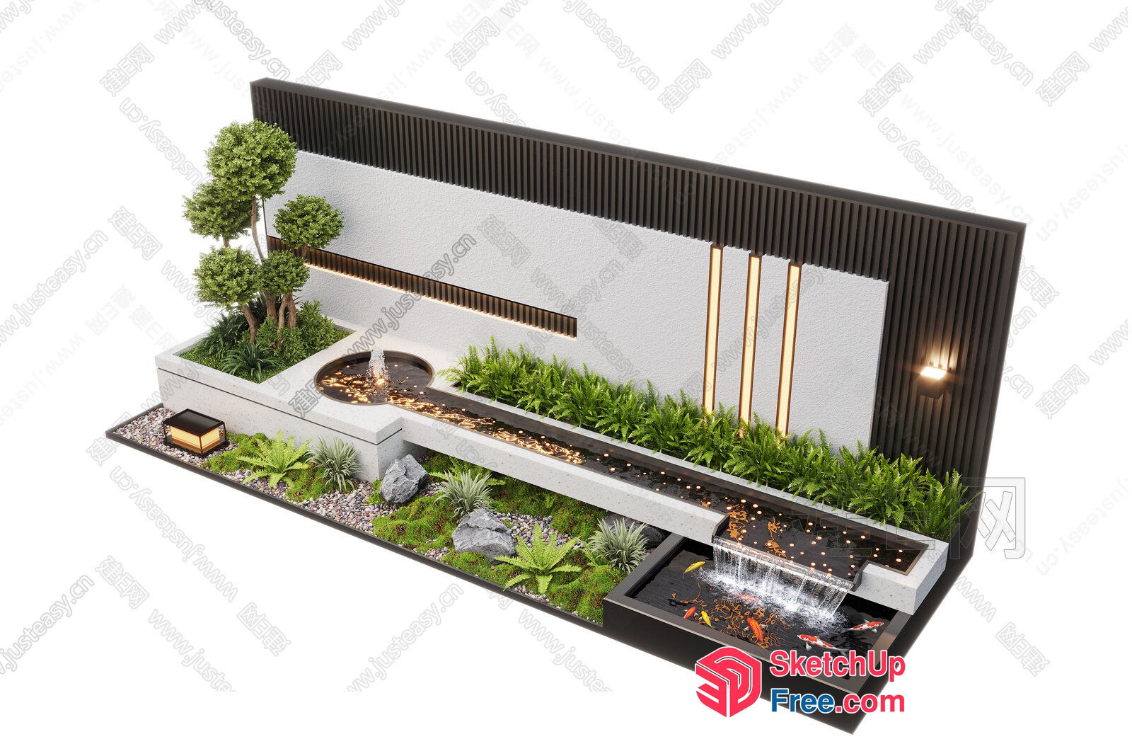Modern Japanese-Inspired Water Feature And Koi Pond 3D SketchUp File