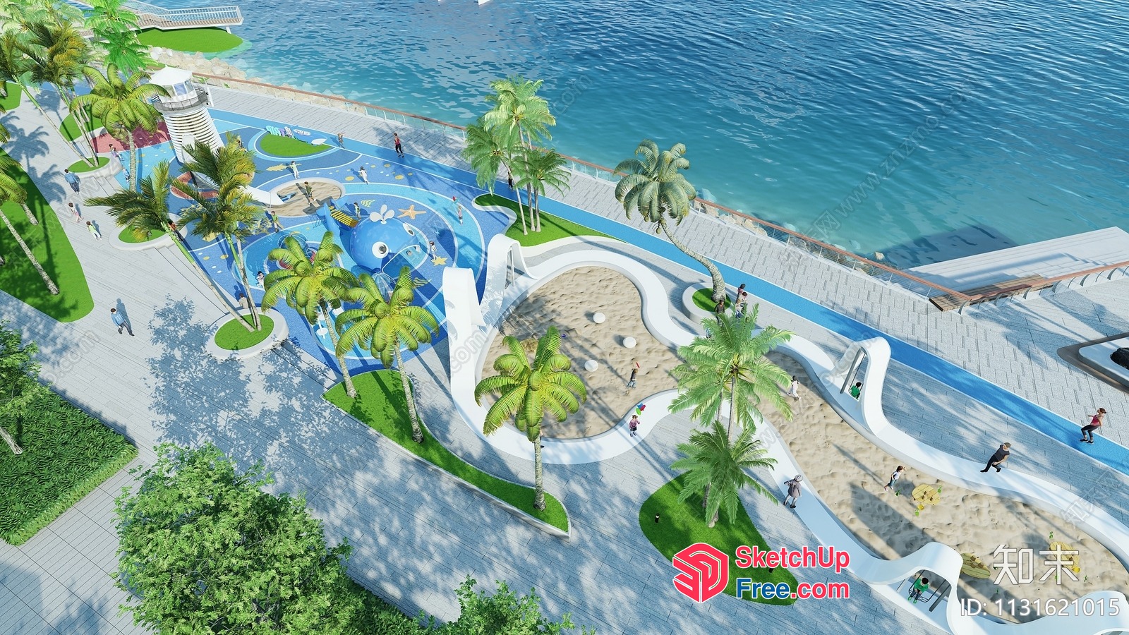 Tropical Water Park With Palm Trees And Blue Water 3D SketchUp File