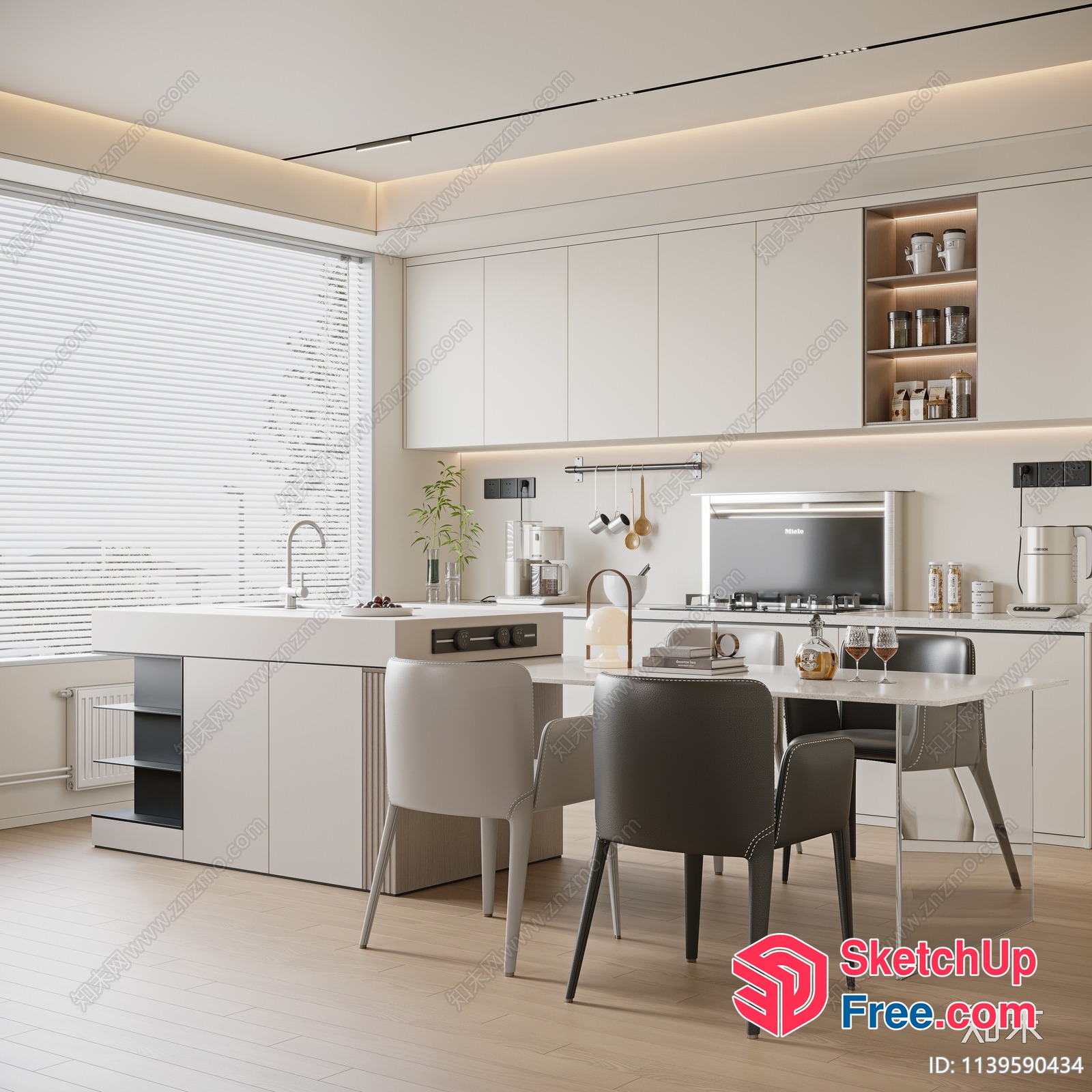 Minimalist Kitchen With Sleek White And Gray Furniture 3D SketchUp File