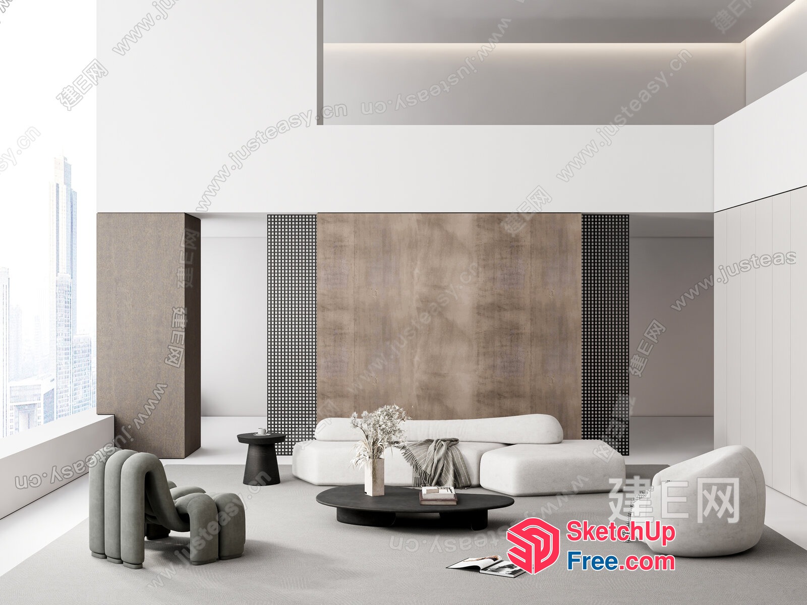 Modern Minimalist Living Room With Large Windows 3D SketchUp File