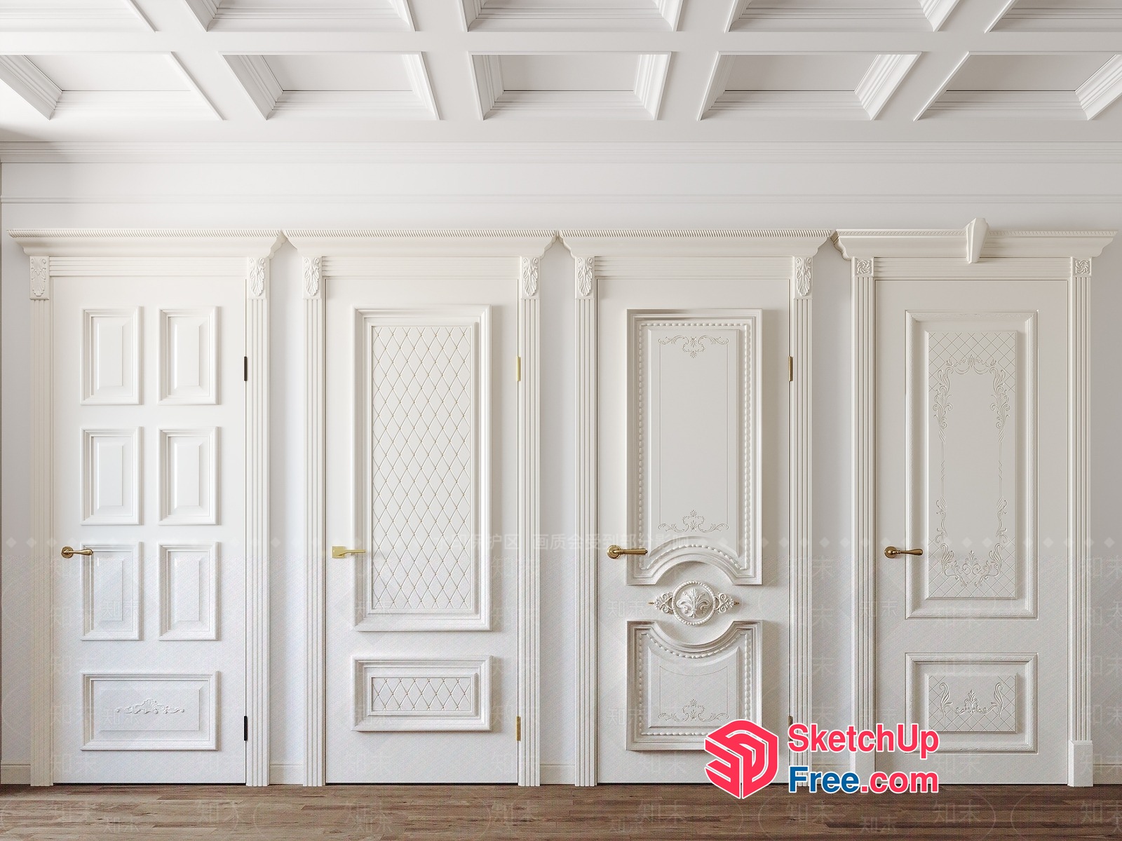 Elegant White Doors With Ornate Details 3D SketchUp File