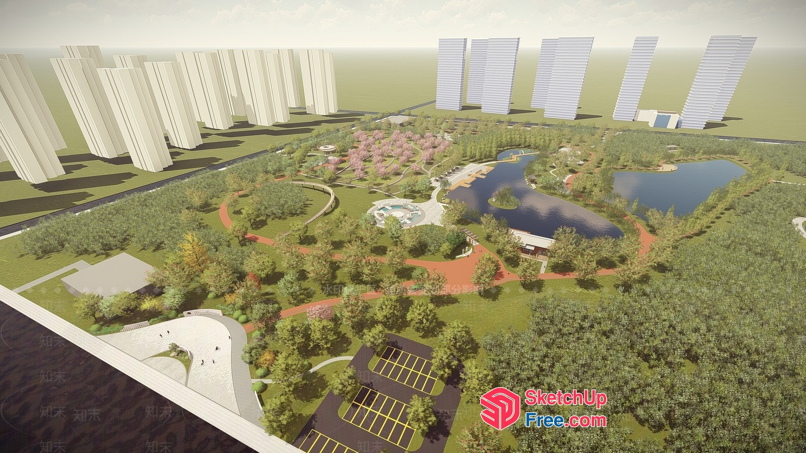 Modern Park Design With Lush Greenery And Serene Water Features 3D SketchUp File