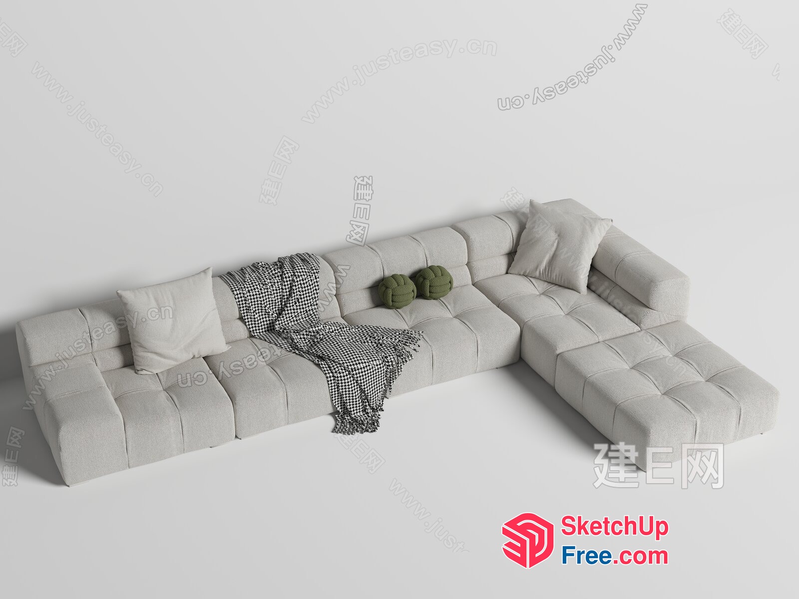 Modern Minimalist Sofa With Pillows And Throw Blanket 3D SketchUp File