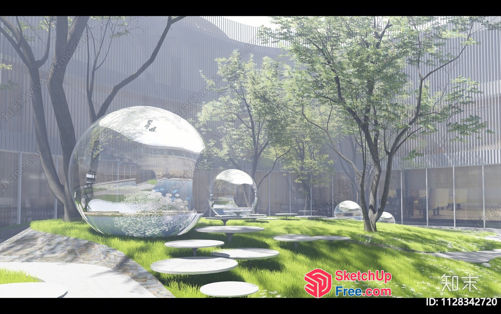 Modern Glass Ball Decorative Exterior Garden Scene 3D SketchUp File