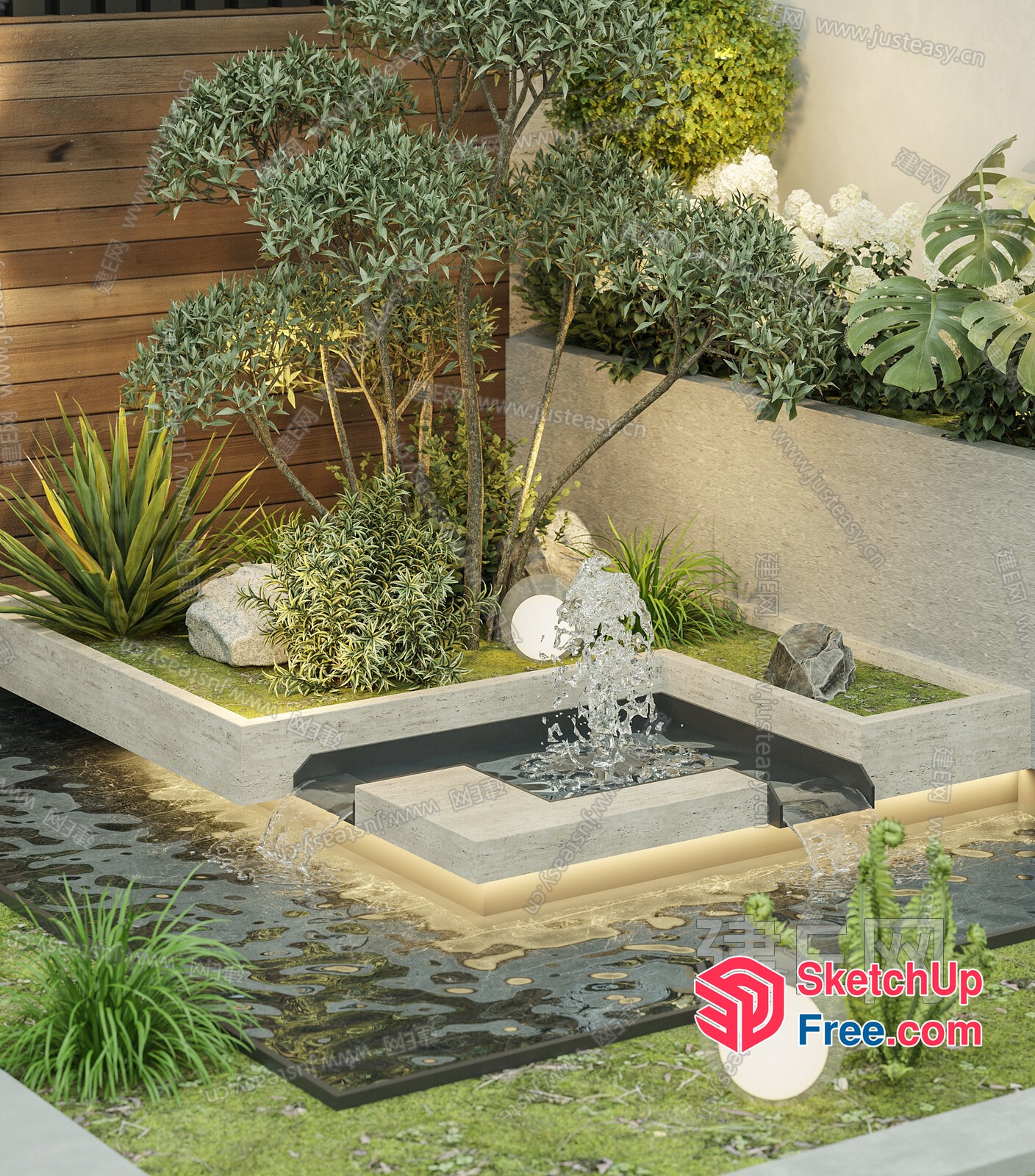 Japanese Style Garden With Water Fountain 3D SketchUp File