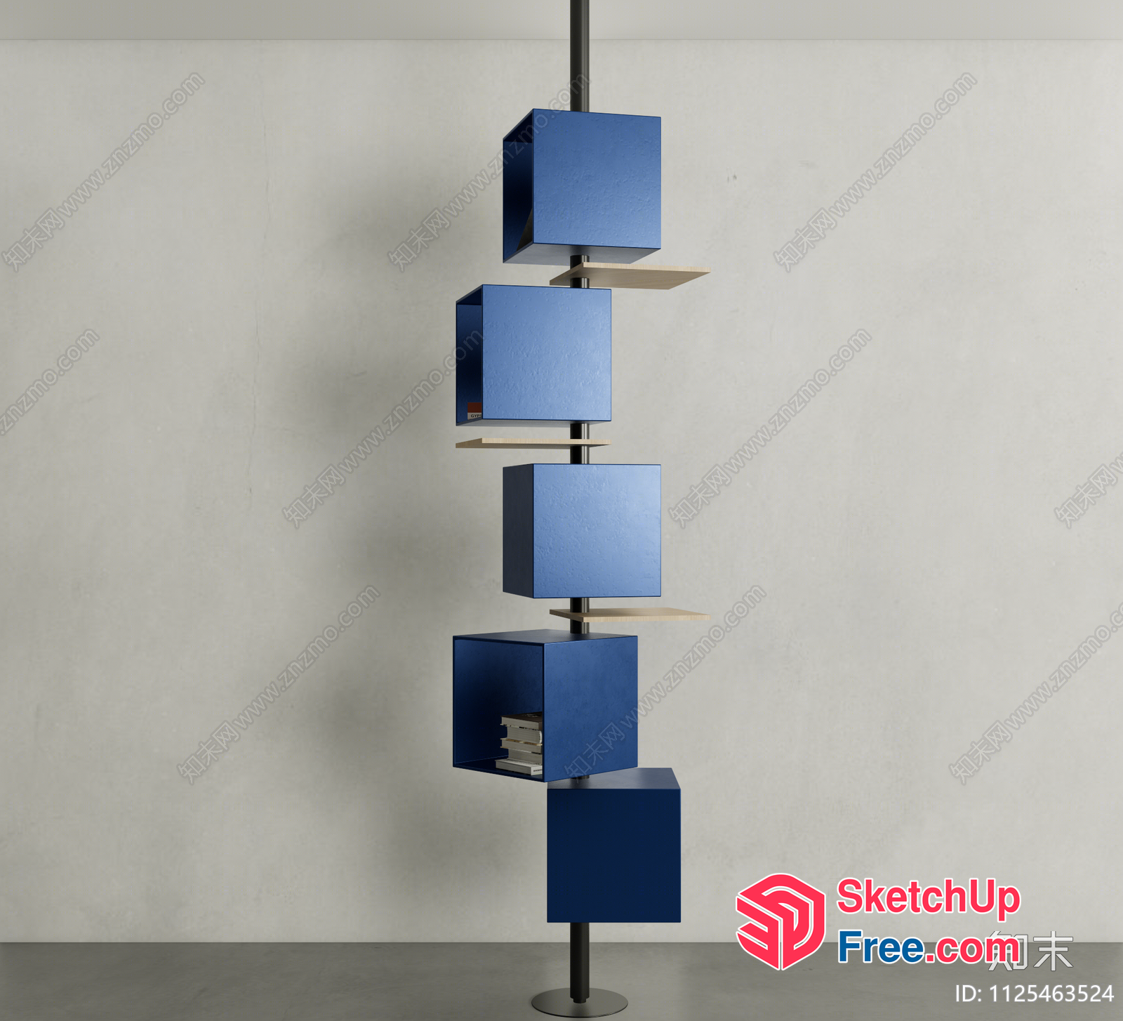 Blue Bookcase Hanging From The Ceiling 3D SketchUp File
