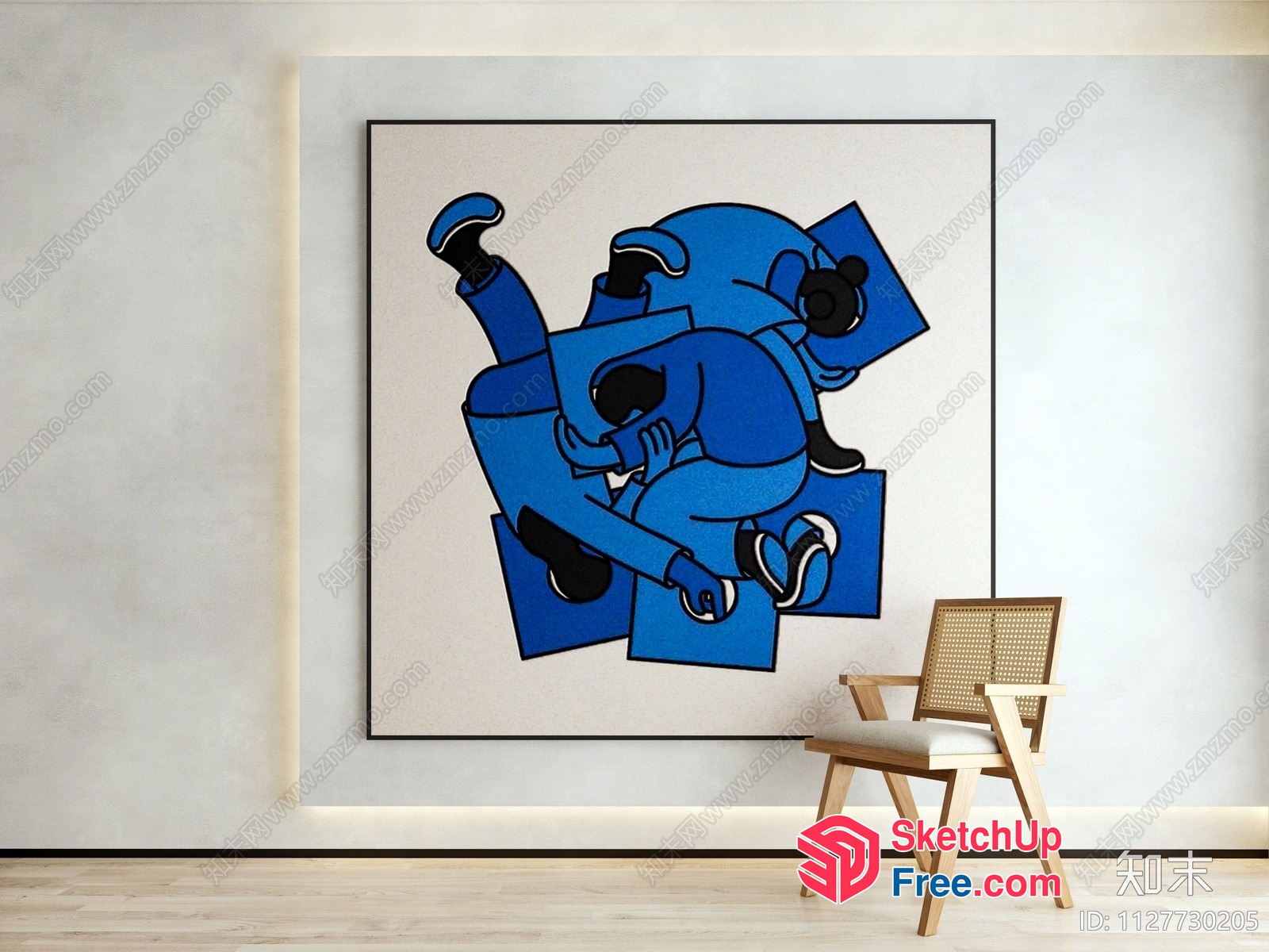 Blue Cartoon Character In A Modern Room 3D SketchUp File