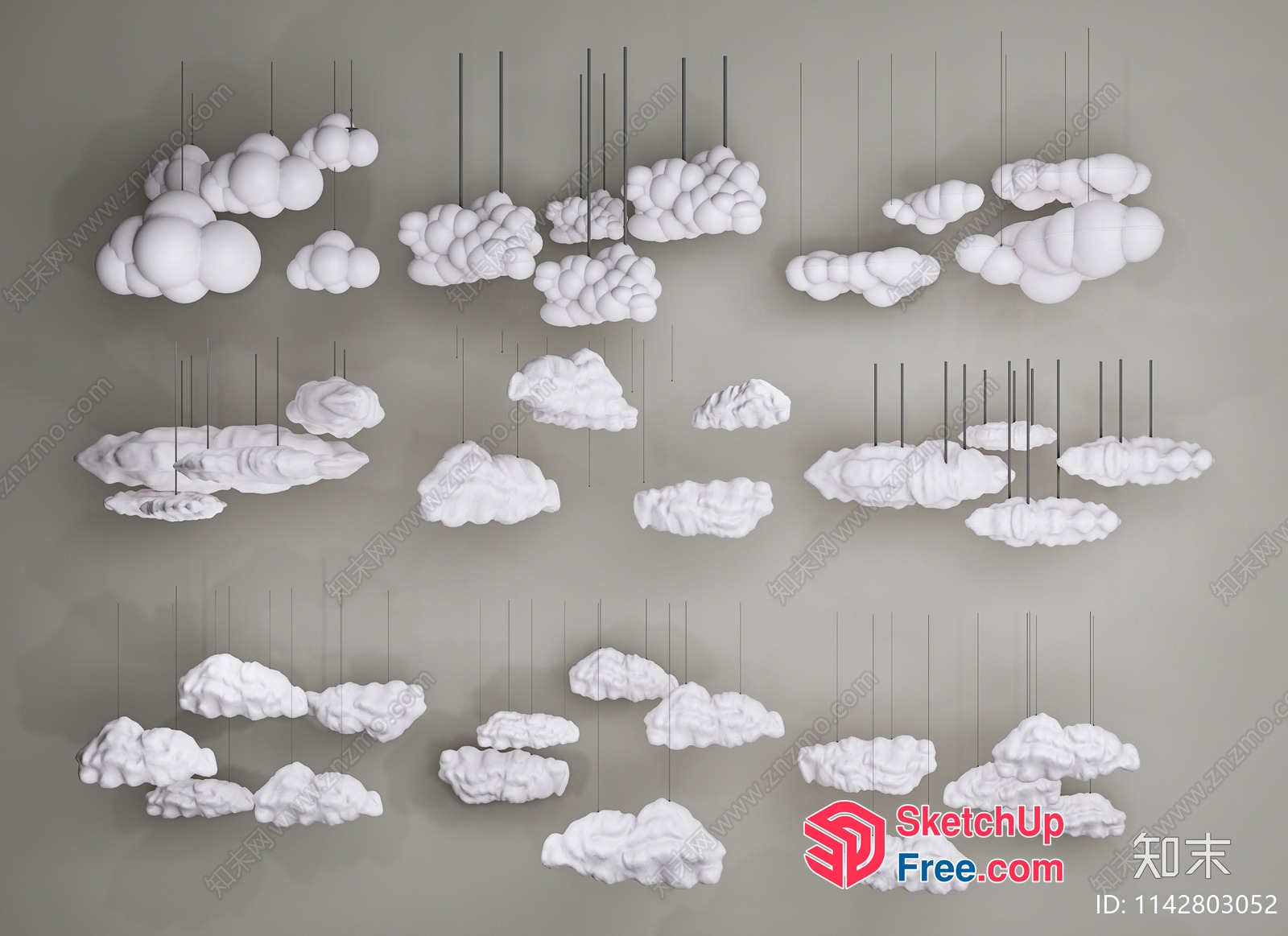 Clouds Suspended From Ceiling By Thin Metal Rods 3D SketchUp File