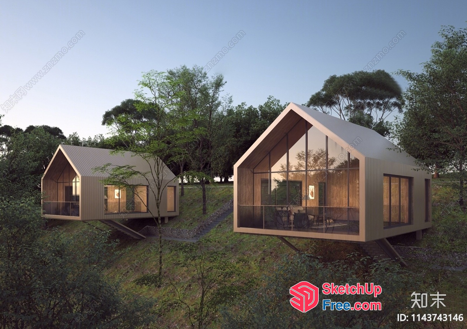 Modern Homes In A Lush Forest Landscape 3D SketchUp File