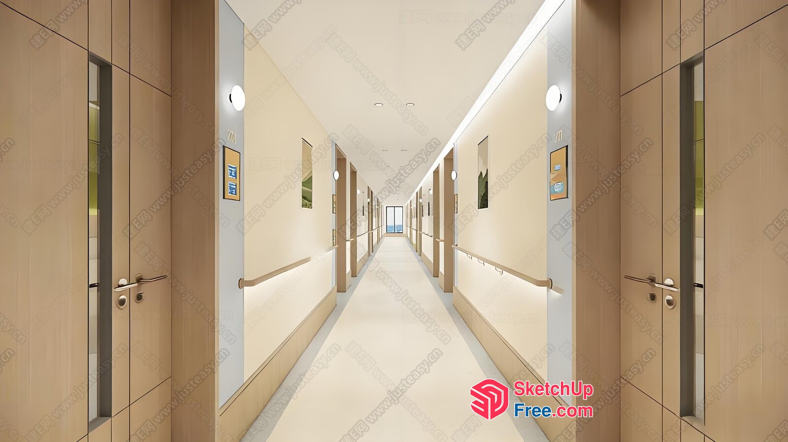 Long Hallway With Doors And Elevators 3D SketchUp File